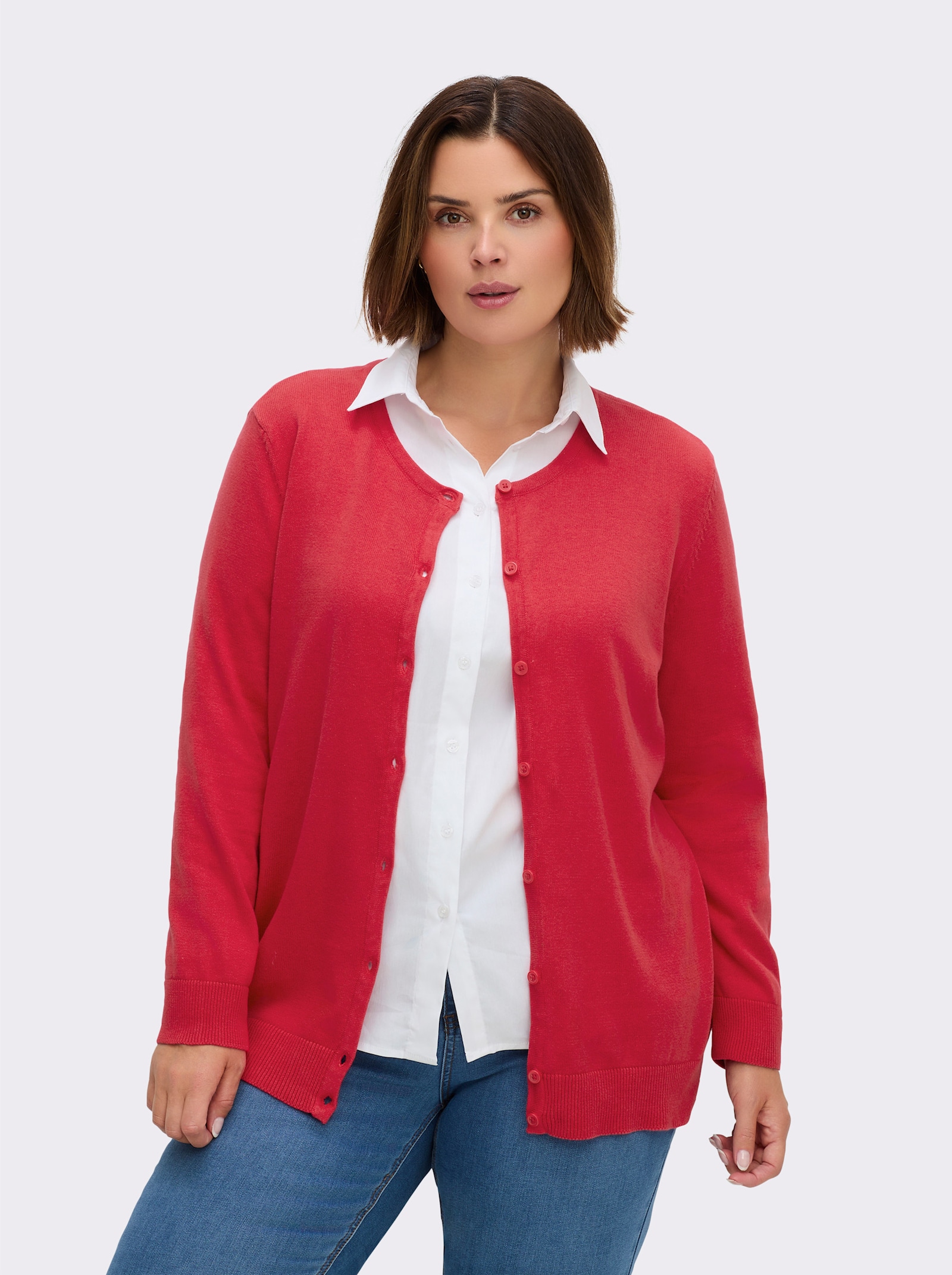 Strickjacke aus reiner Baumwolle - korallenrot