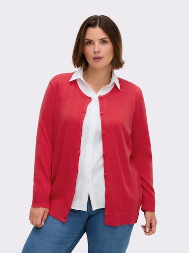 Strickjacke aus reiner Baumwolle - korallenrot