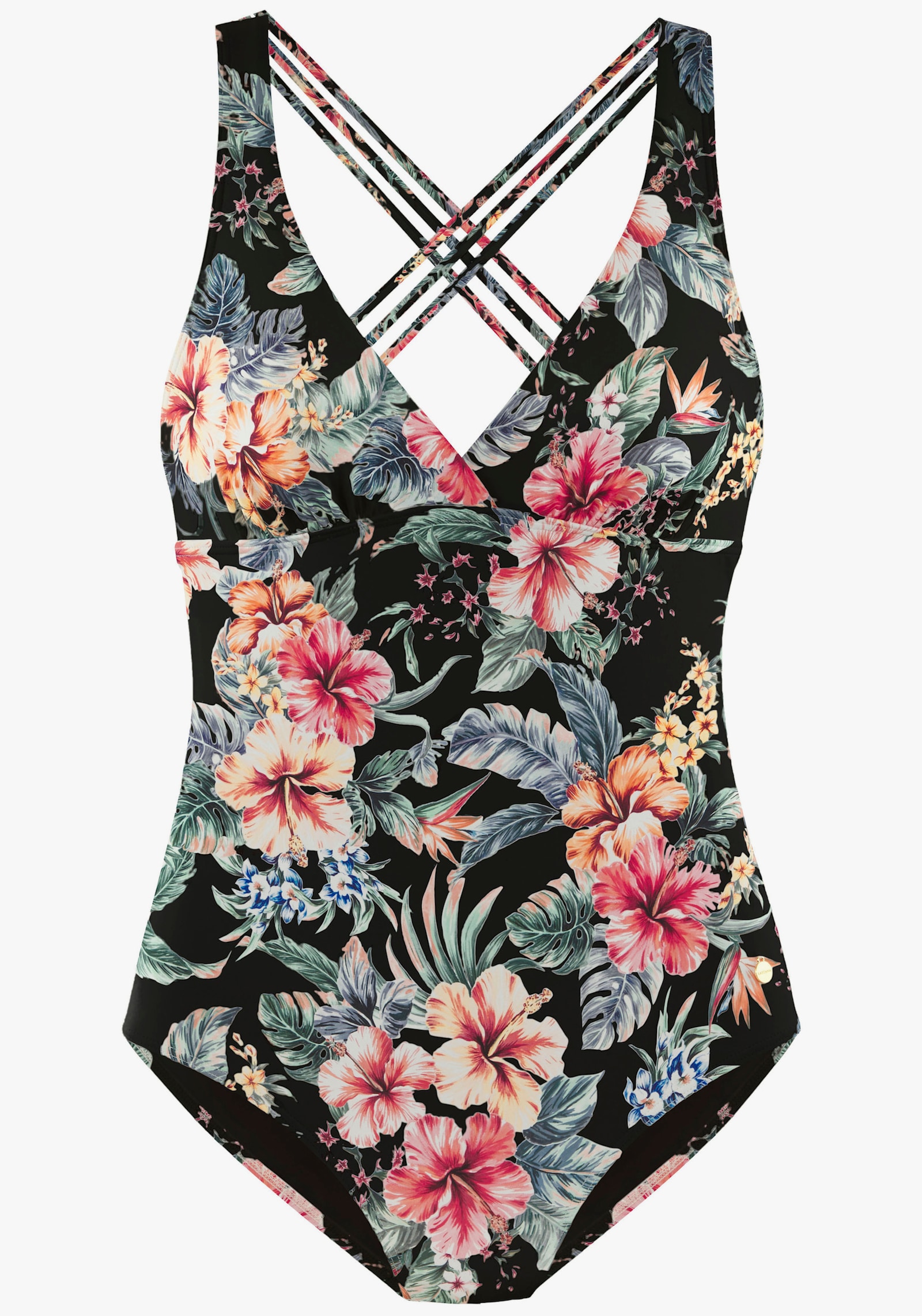 LASCANA Badeanzug - schwarz bedruckt