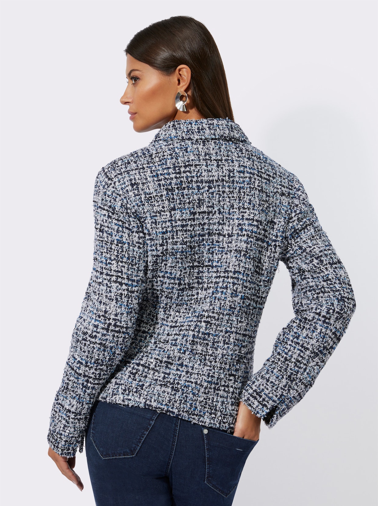 Bouclé-Blazer - mittelblau-royalblau-gemustert