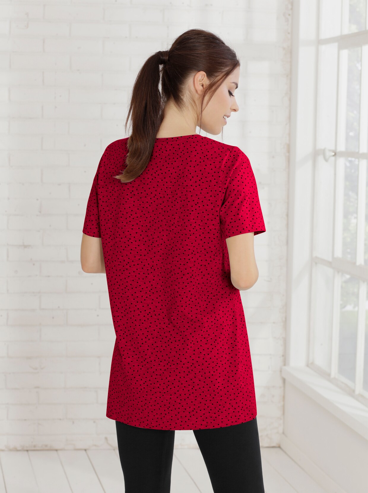 Lang shirt - rood/zwart geprint