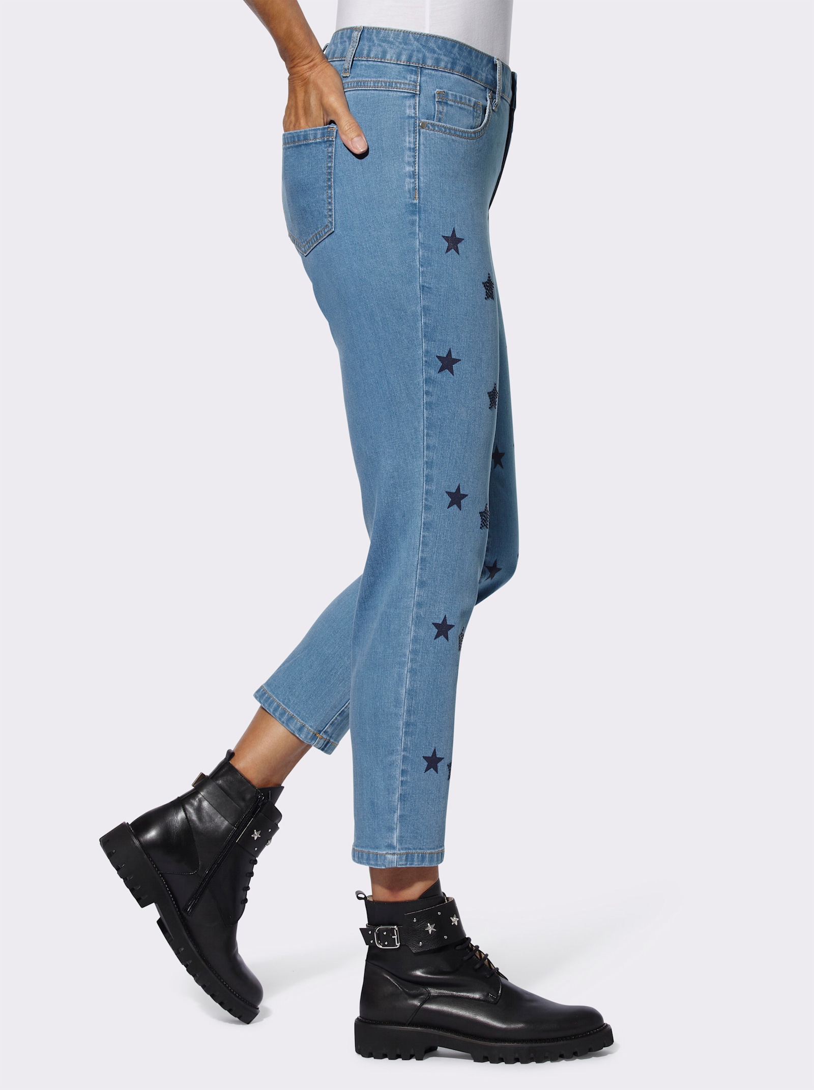 7/8-Jeans mit Sternchen-Druck - blue-bleached