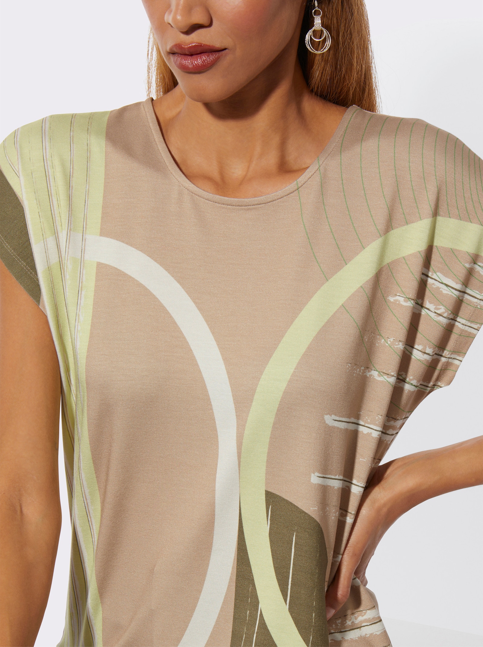 Rundhalsshirt mit platziertem Druckmuster - beige-pistazie-bedruckt