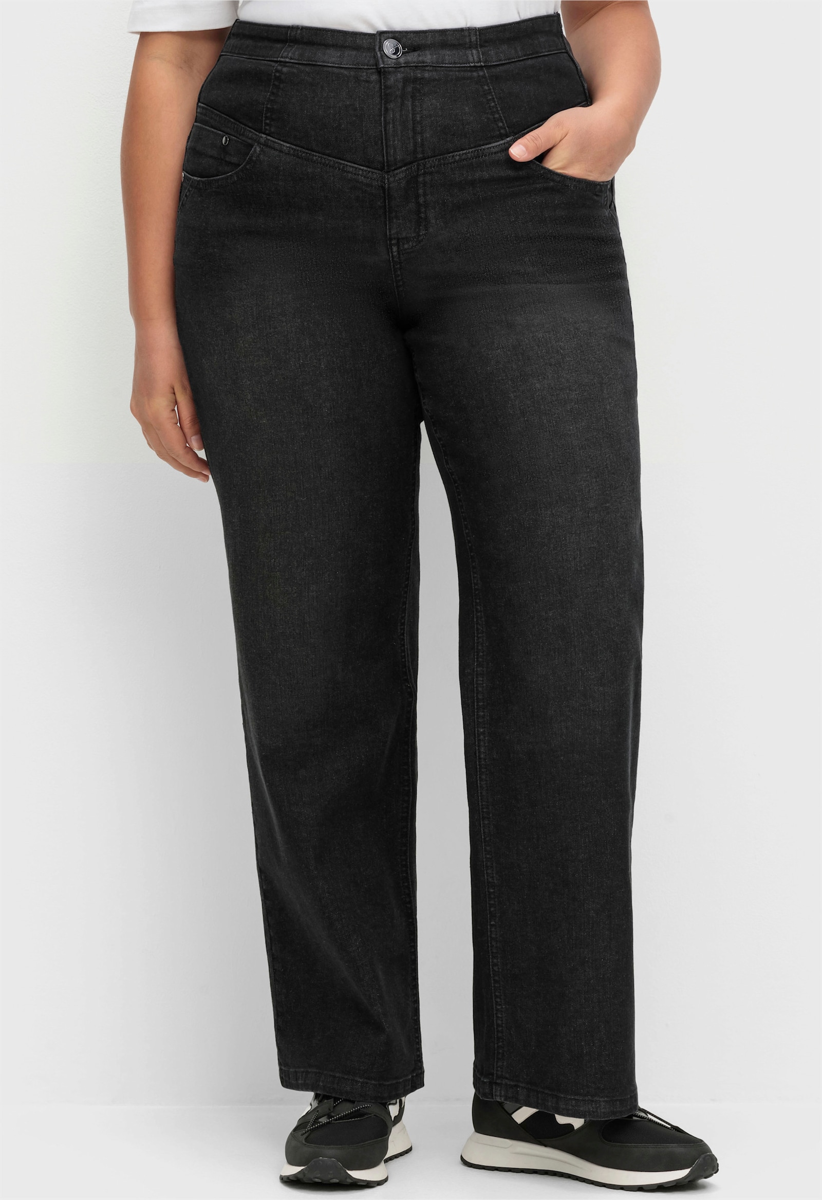 sheego High-waist-Jeans mit weitem Bein - black denim