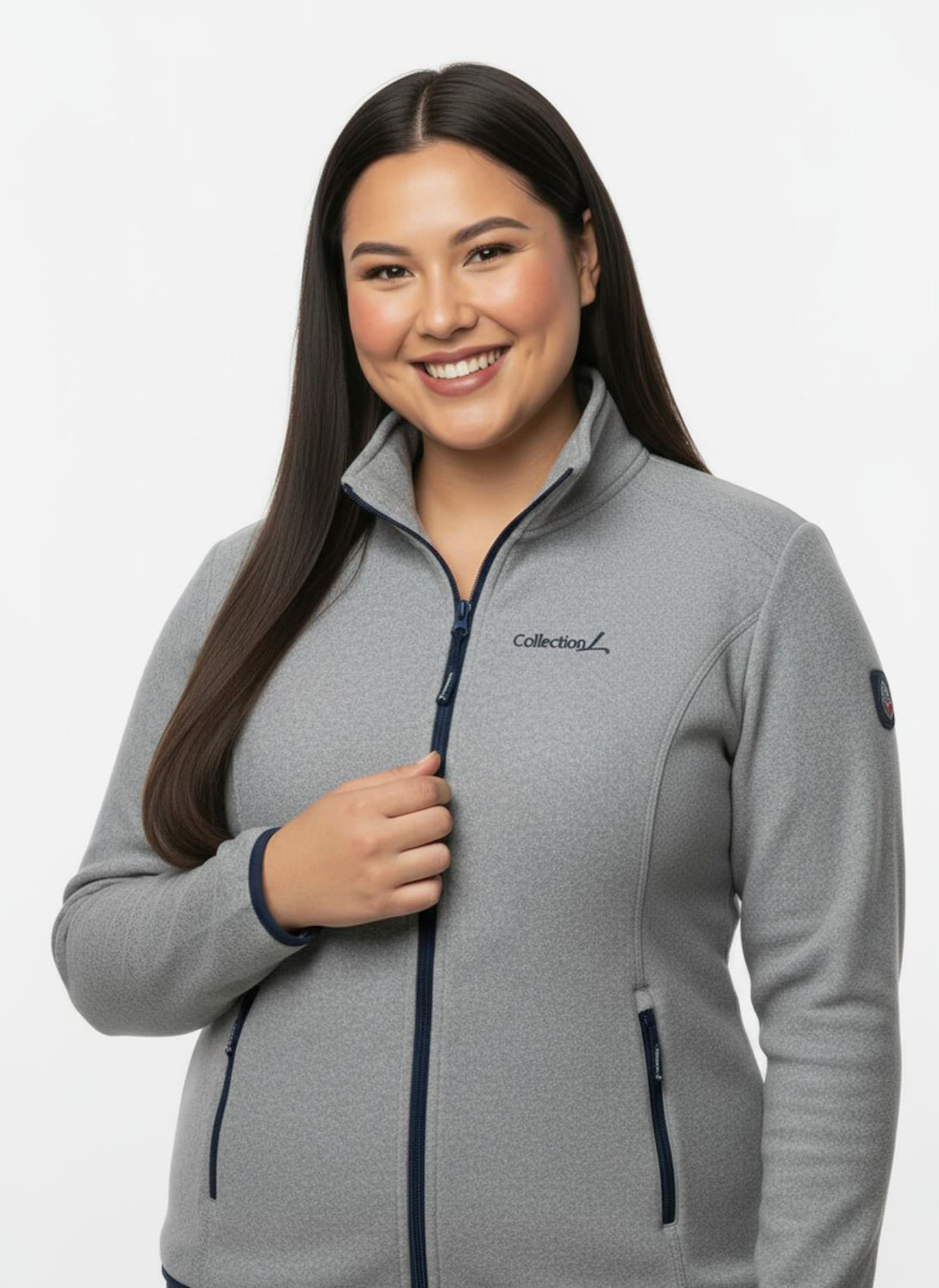 Fleecejacke mit Stickerei - grau-meliert