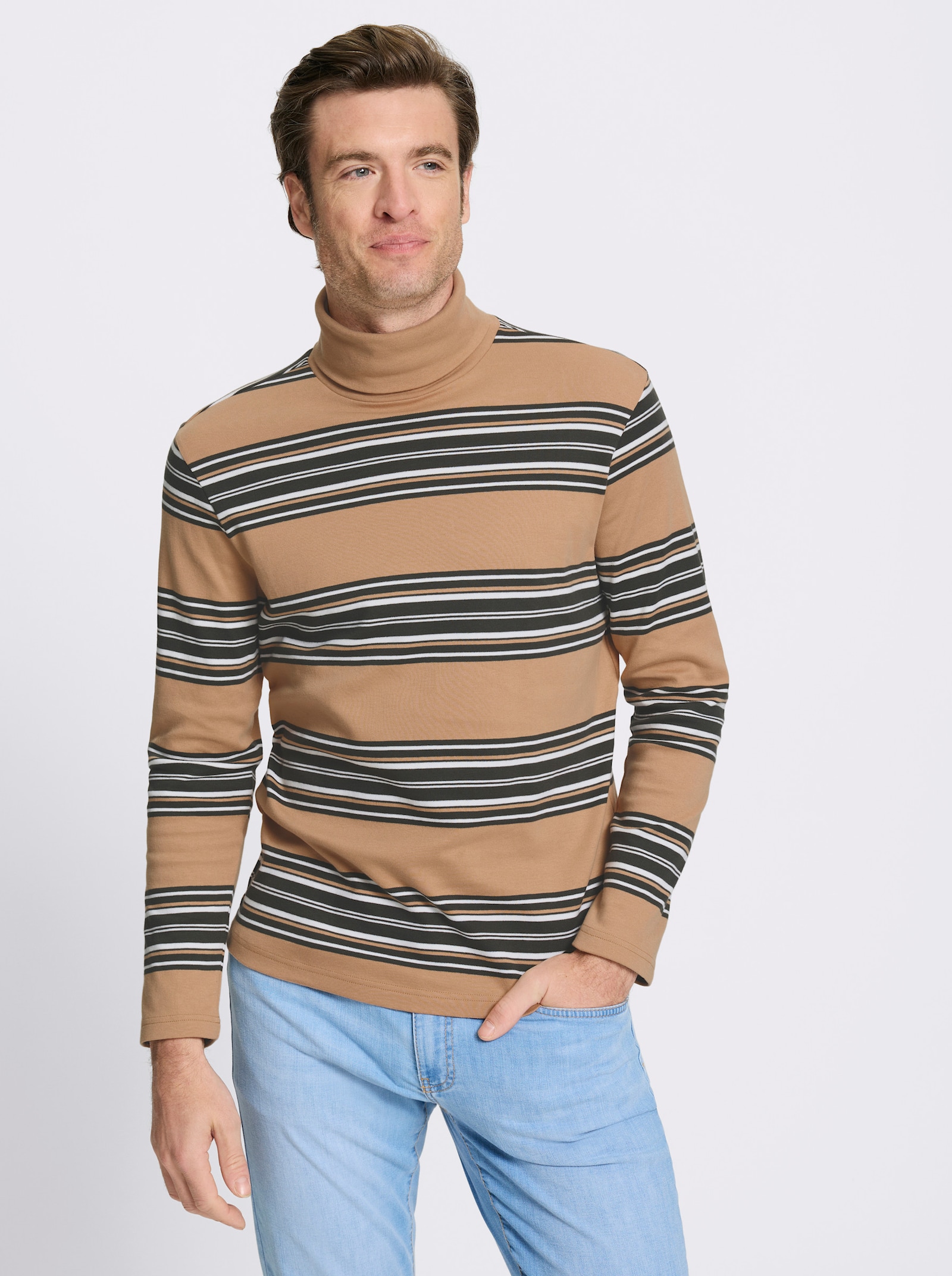 Catamaran Rollkragenshirt - camel-gestreift