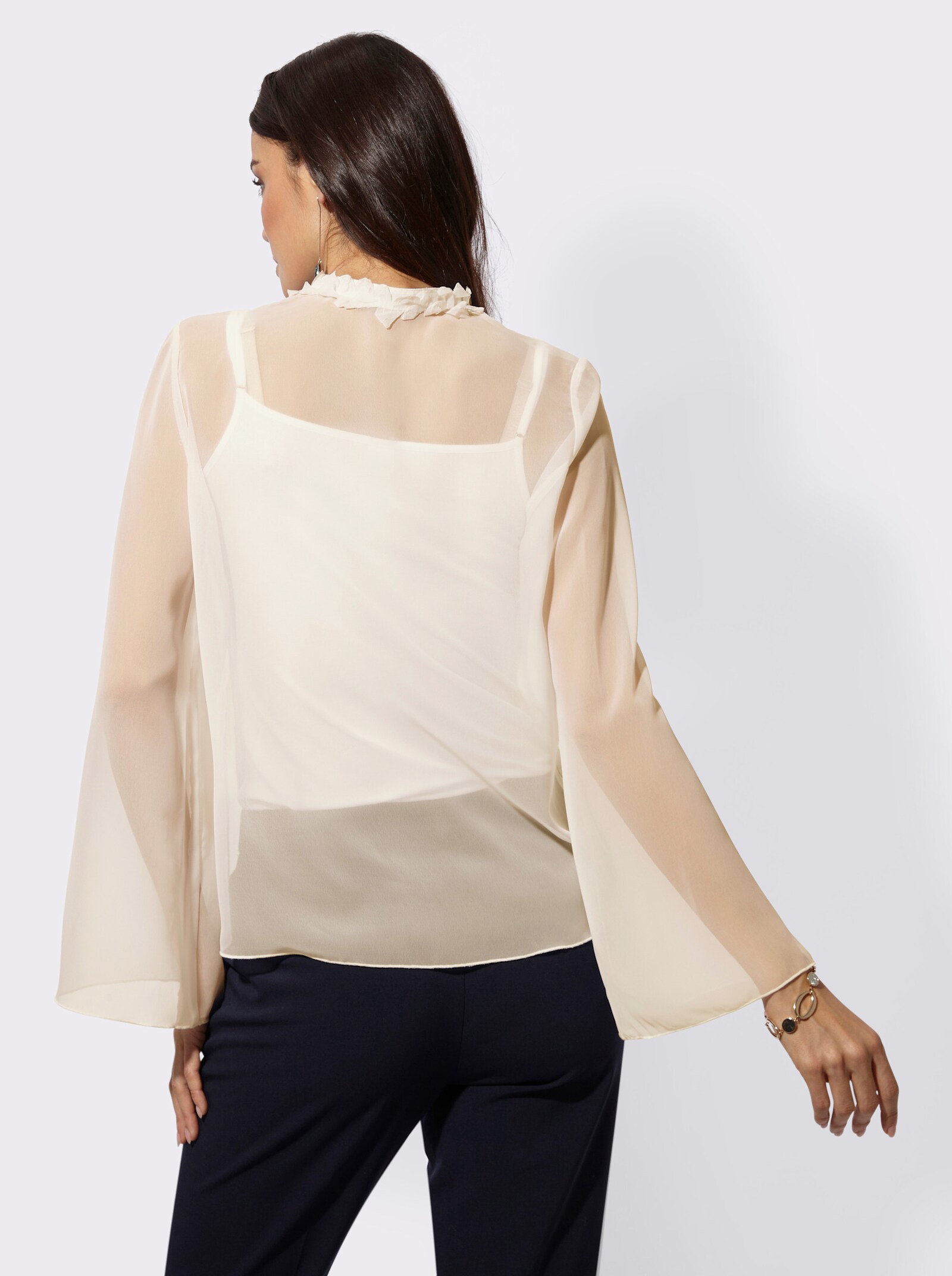 Langarm-Bluse aus duftigem Georgette - champagner