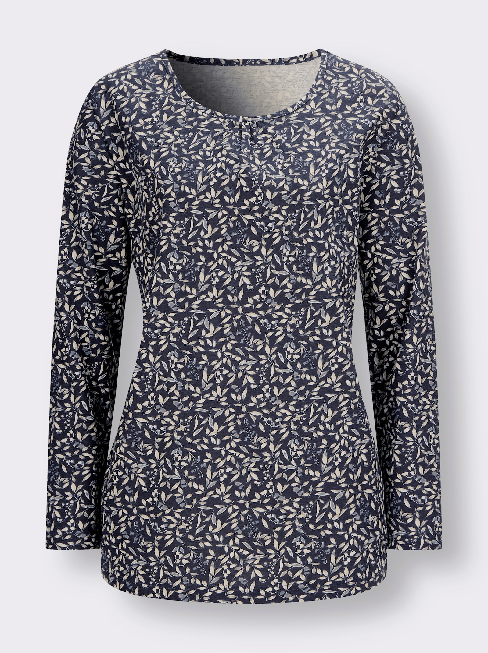 Langarmshirt mit Blüten-Dessin - marine-rauchblau-bedruckt