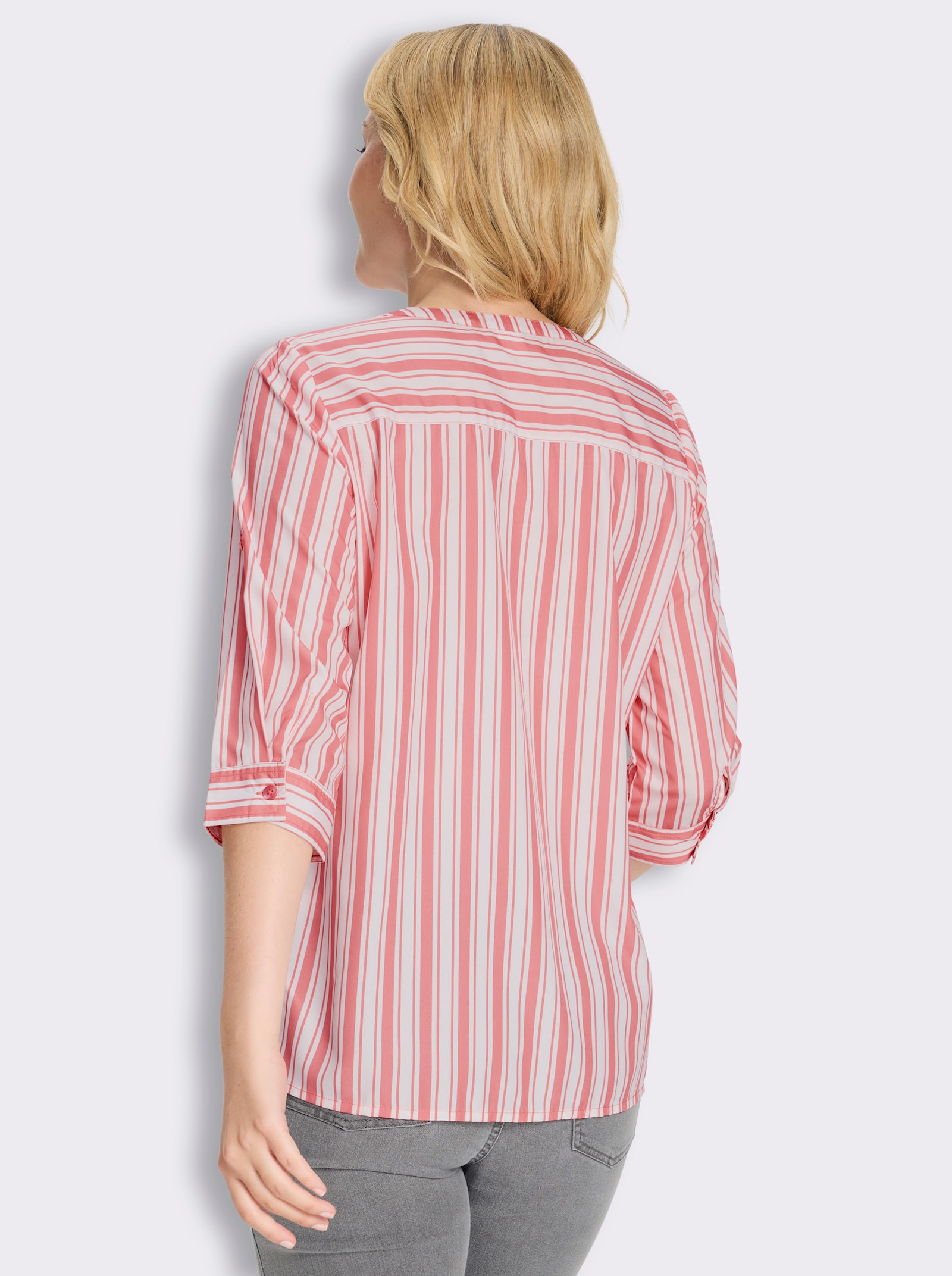 Longbluse mit vertikalem Streifenmuster - flamingo-weiß-gestreift