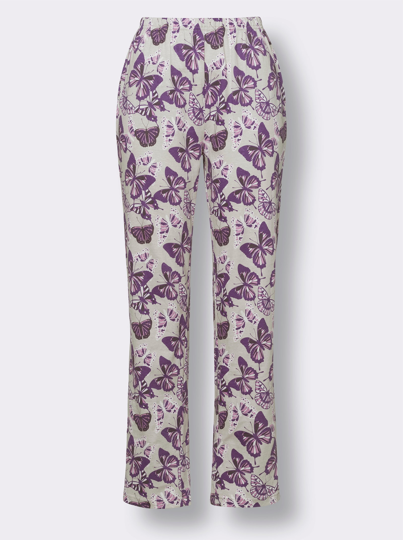 Pyjamas med fjärilstryck - ljusgrå-lila-med tryck