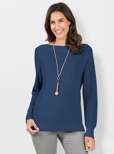 Strickpullover in Ripp-Optik - jeansblau