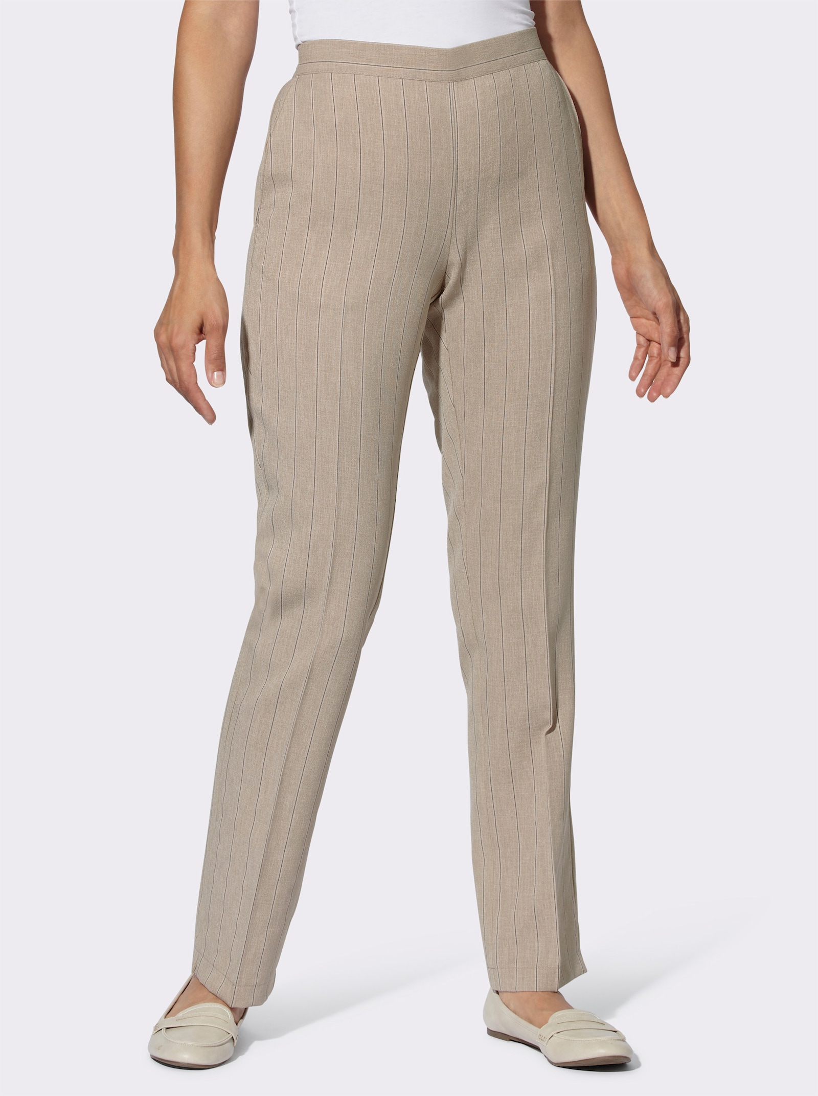 Schlupfhose mit Dehnbund hinten - sesam-meliert + sesam-gestreift