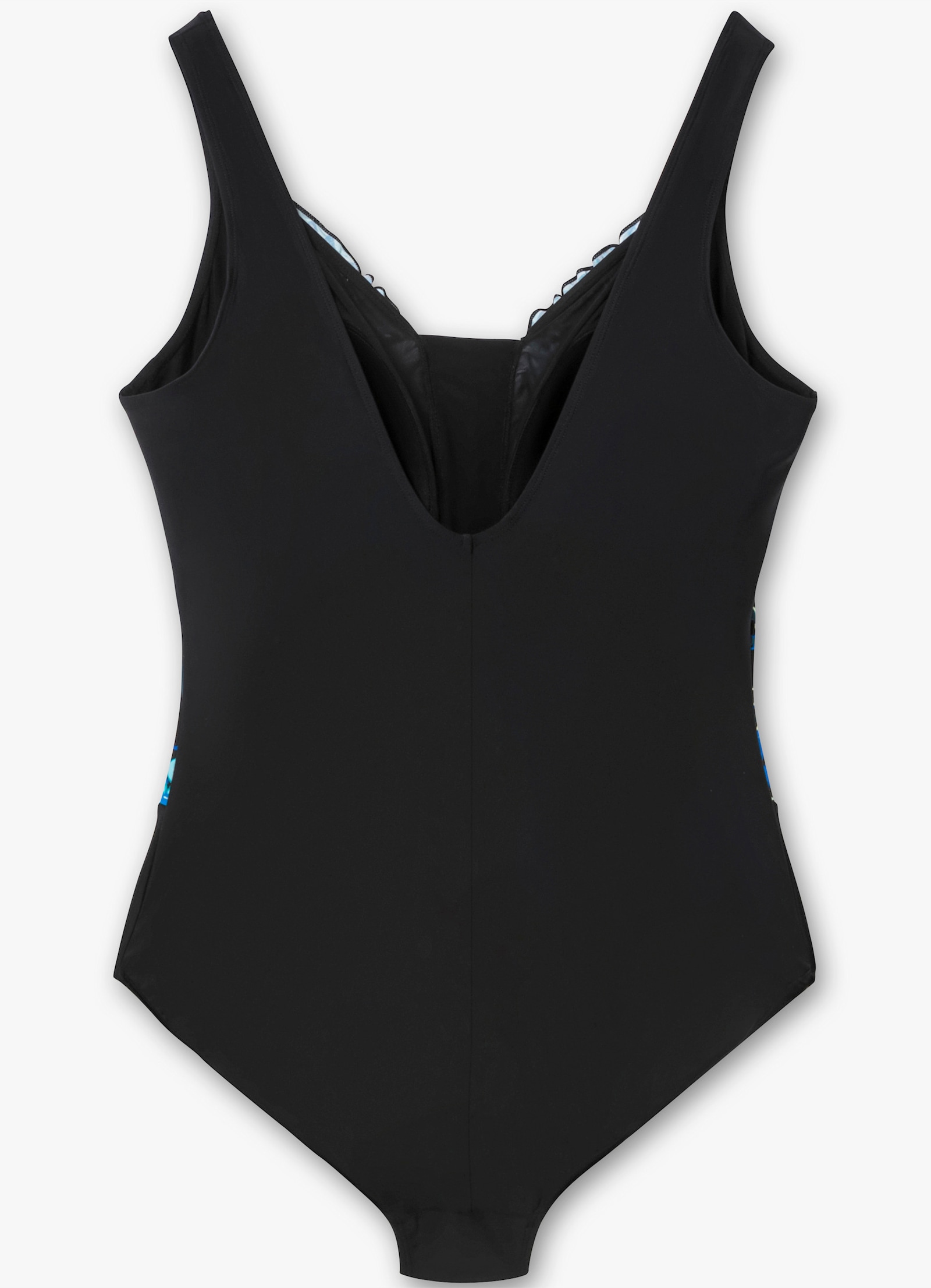 sheego Badeanzug mit Rüschenkanten - schwarz-bedruckt