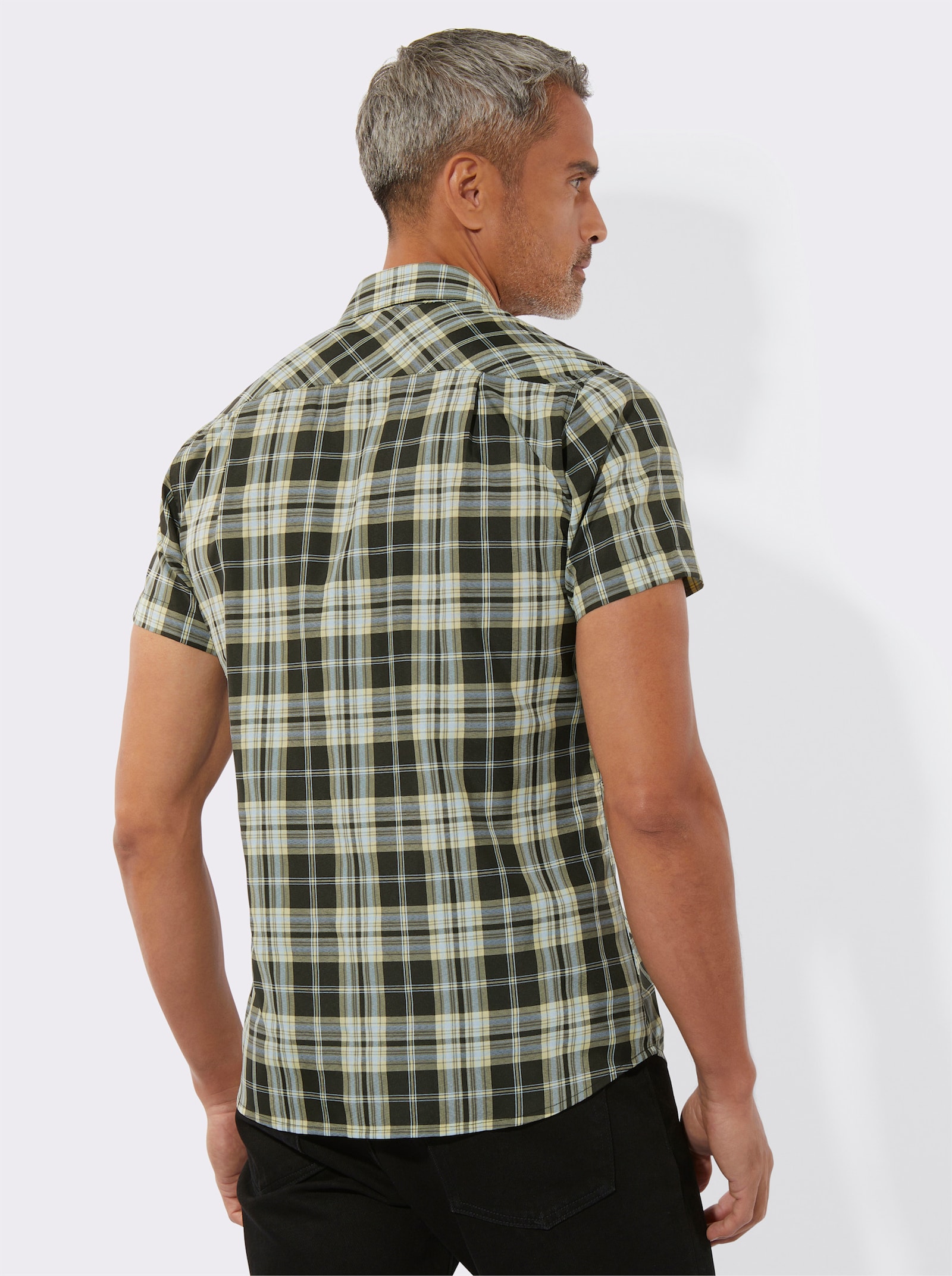 Kurzarmhemd mit Brusttaschen - schwarz-zitrone-kariert