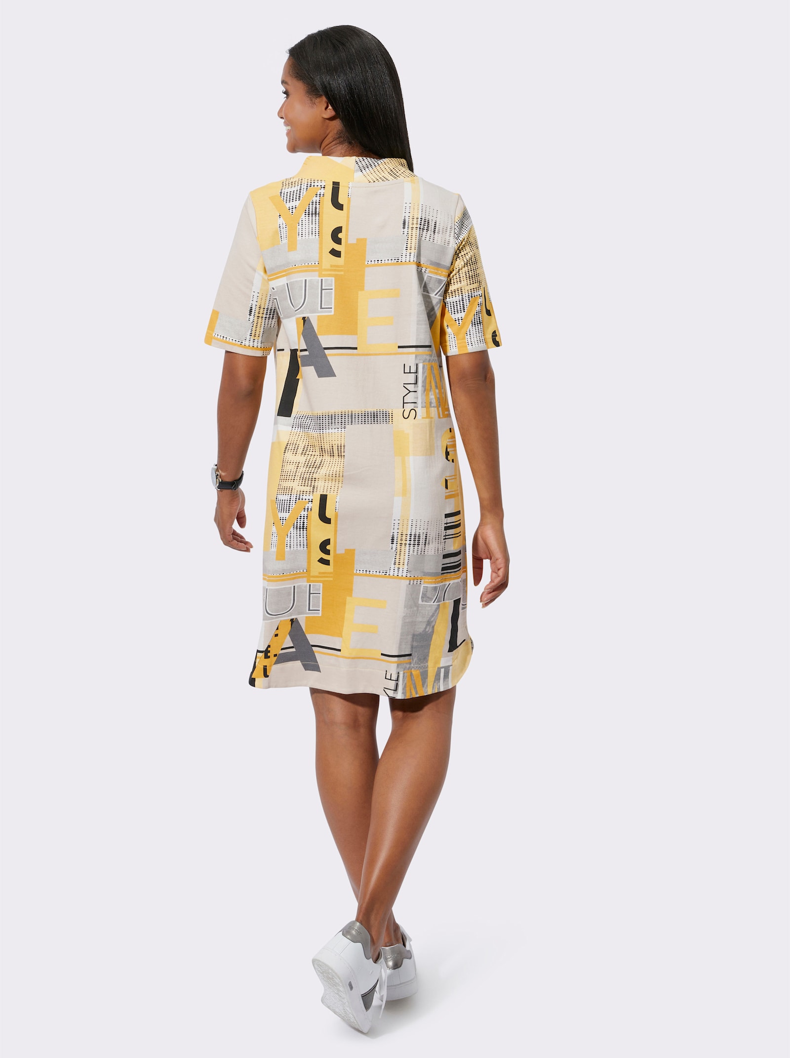 Trikåklänning med texttryck - ockra-sand-tryck