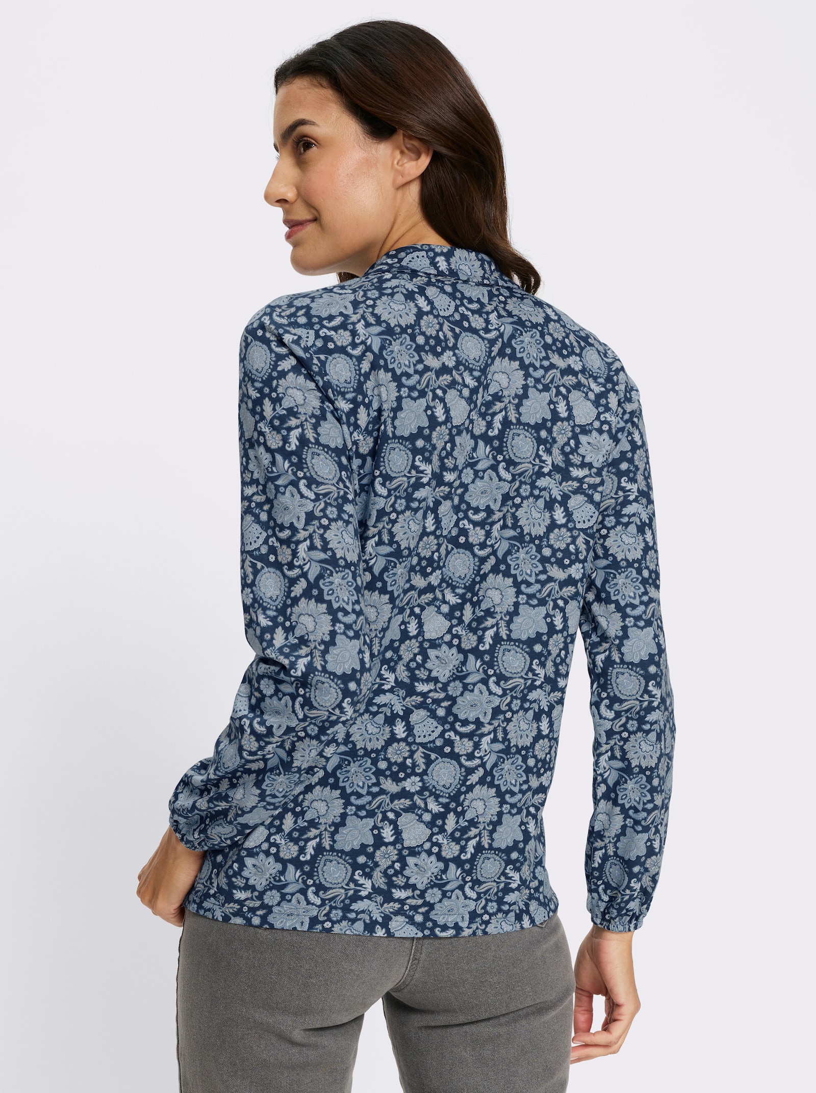 Poloshirt mit floralem Alloverprint - dunkelblau-bedruckt