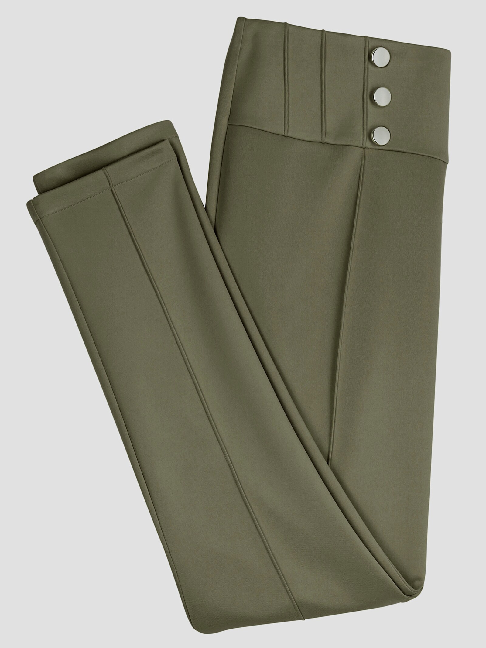 Jerseybroek met sierbiezen - olijf