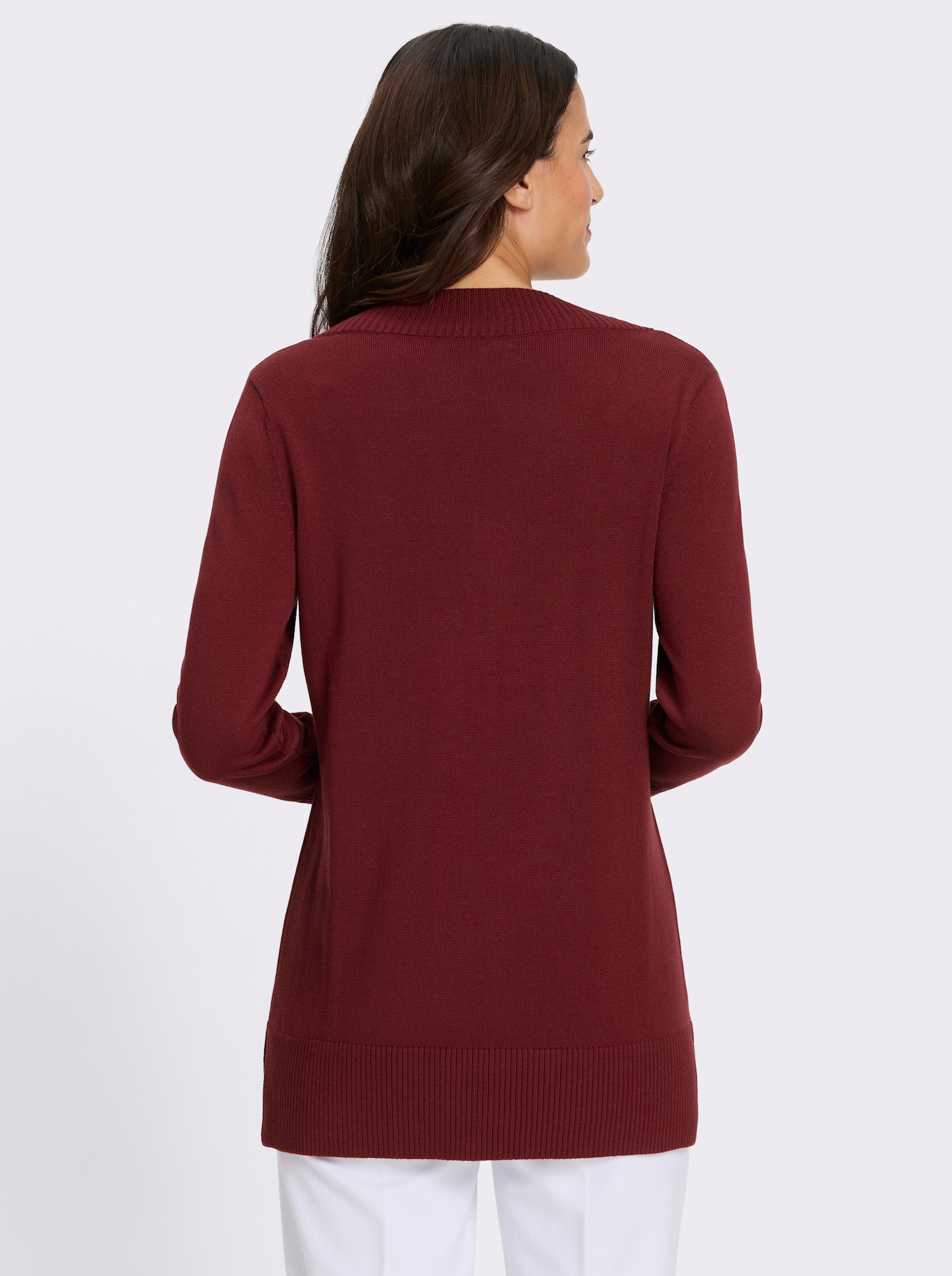 Longpullover mit V-Ausschnitt - dunkelrot