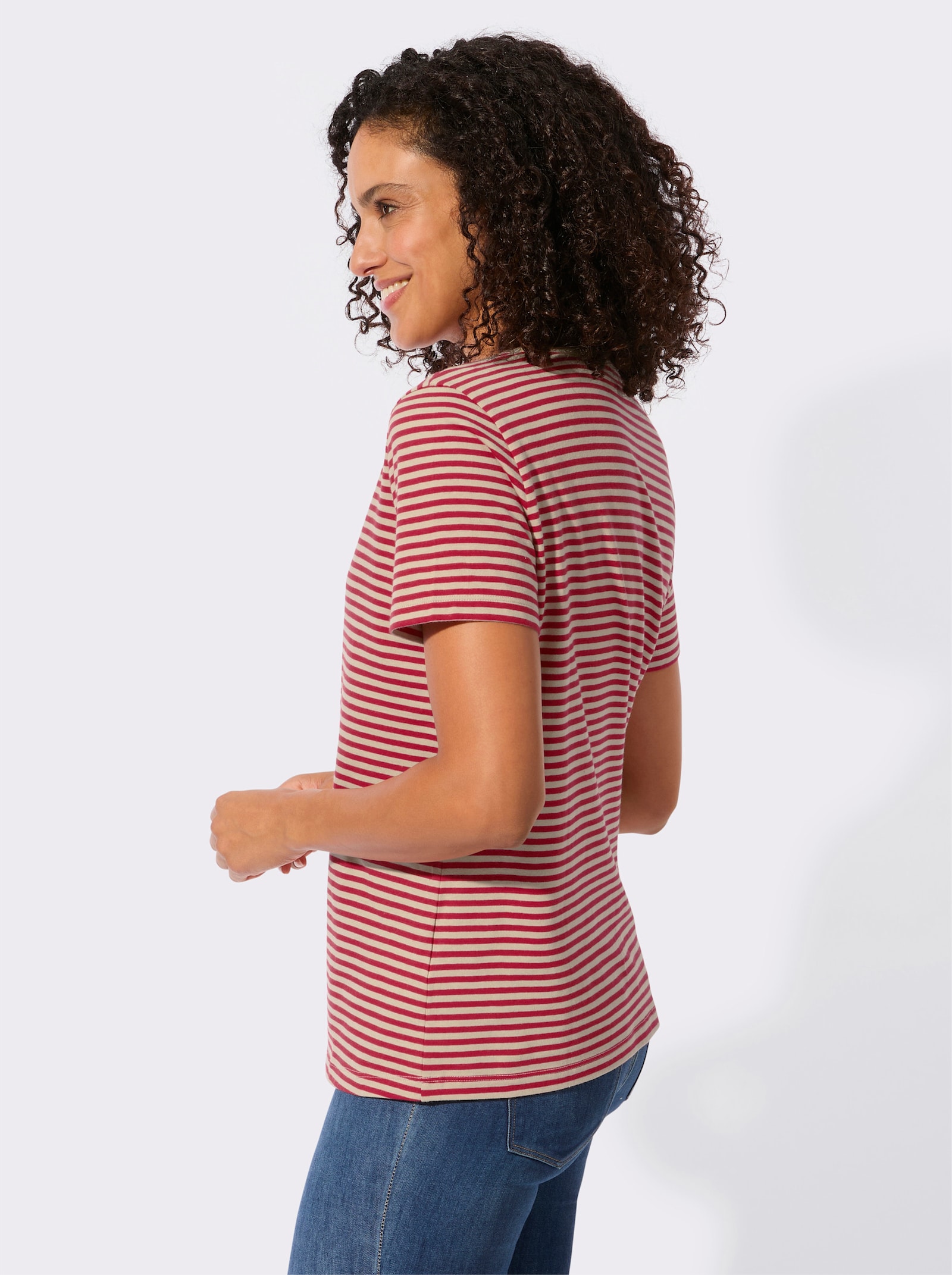 Ringelshirt aus reiner Baumwolle - erdbeere-sand-geringelt