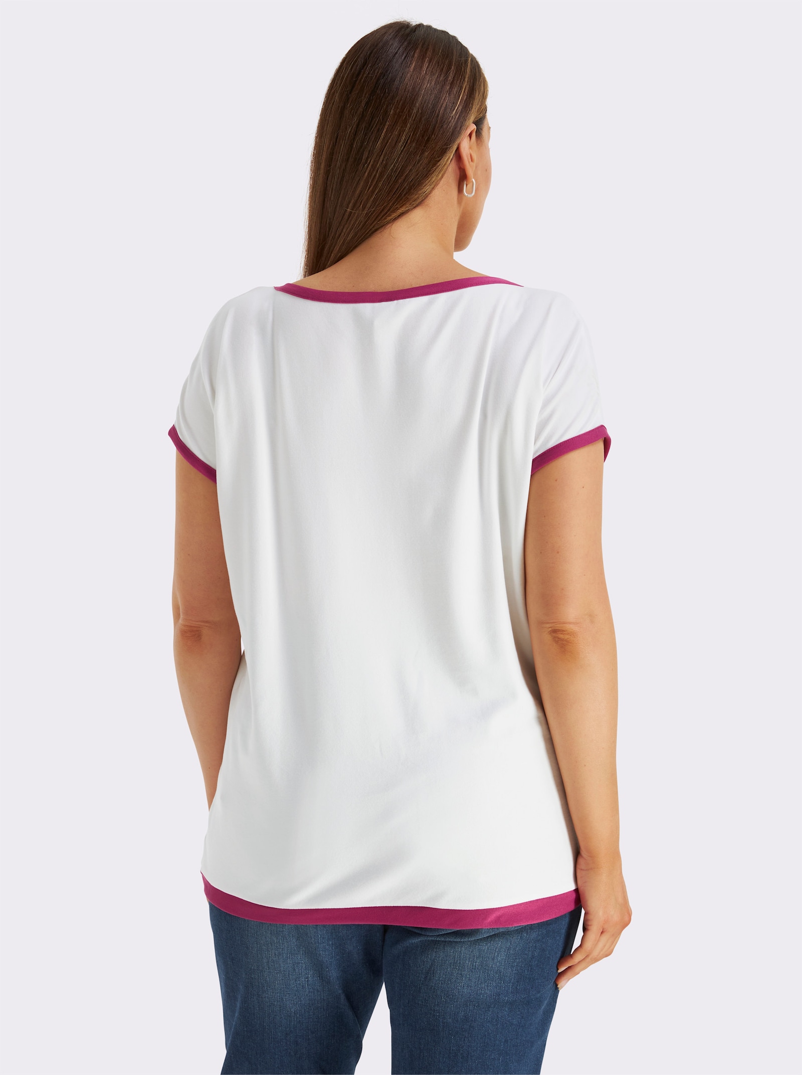 Print-Shirt mit U-Boot-Ausschnitt - ecru-magenta-bedruckt