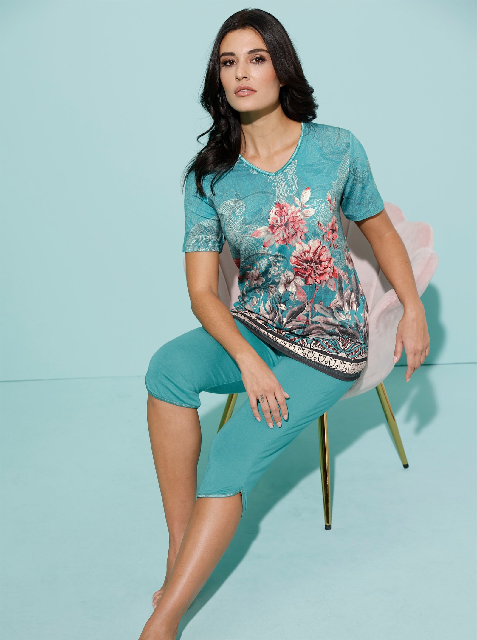 wäschepur Caprianzug mit Digital-Print - salbei-bedruckt