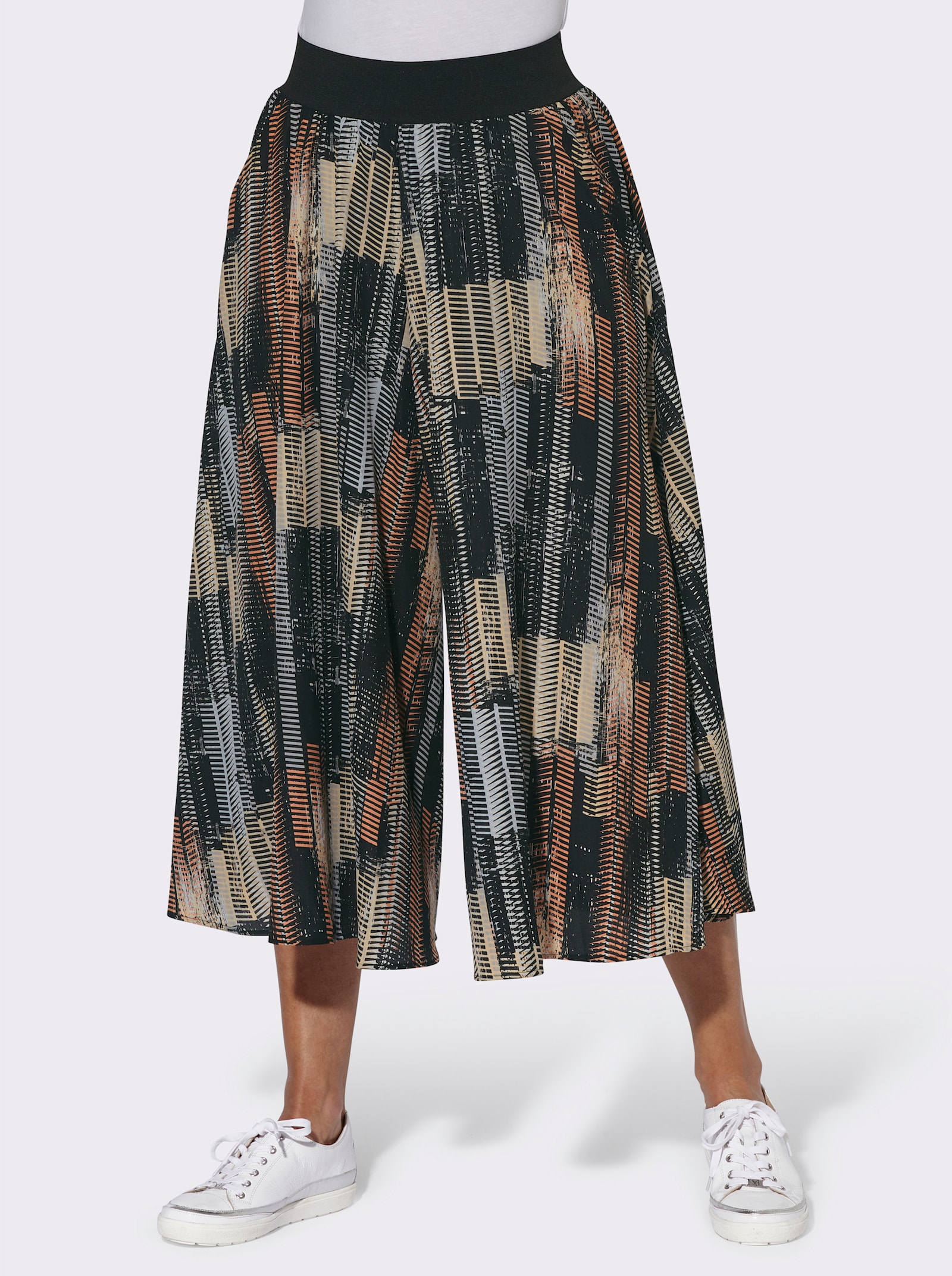 Hosenrock mit Raffung am Bund - schwarz-ecru-bedruckt