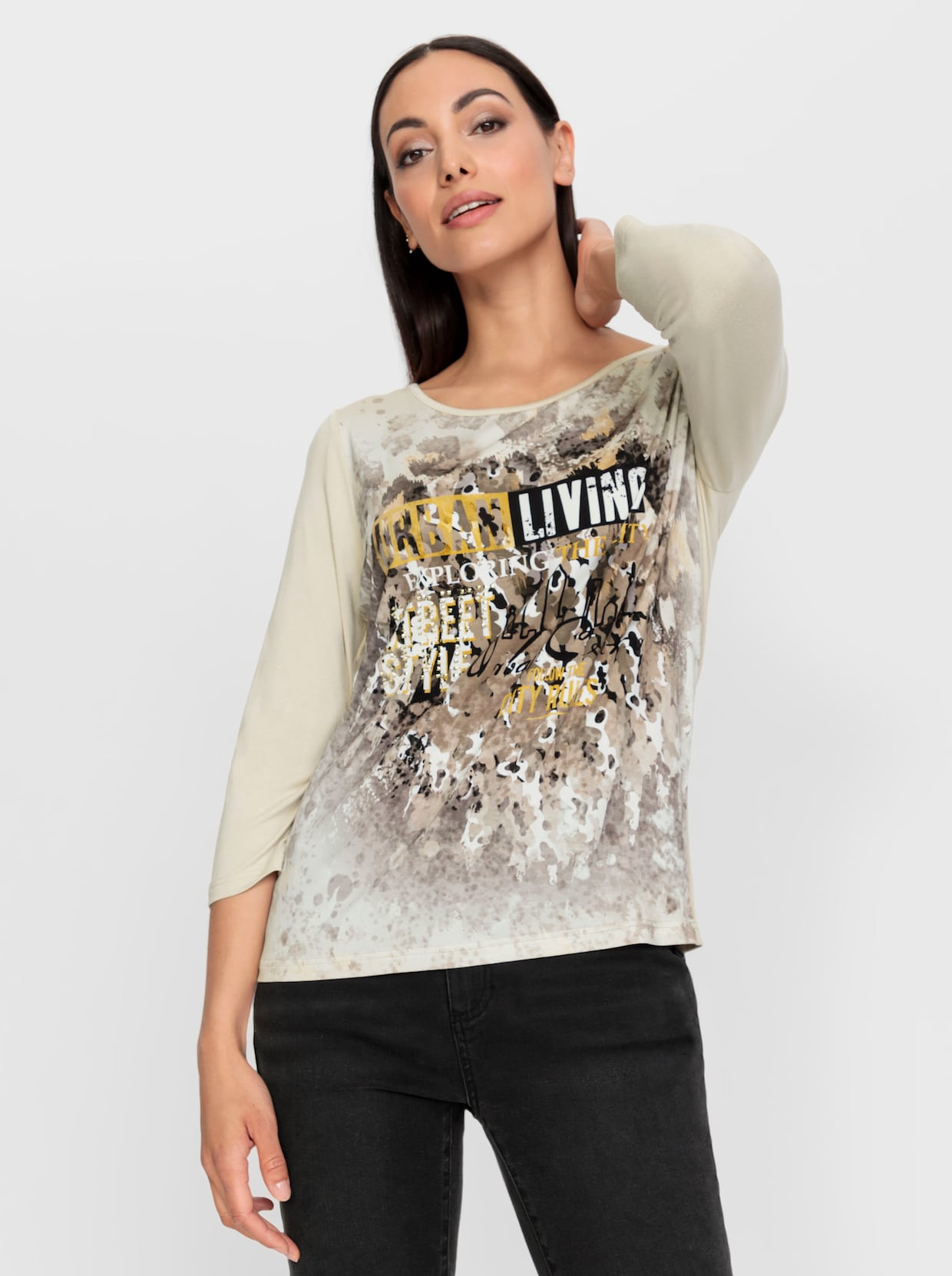 heine Shirt met print - zand/oker gedessineerd