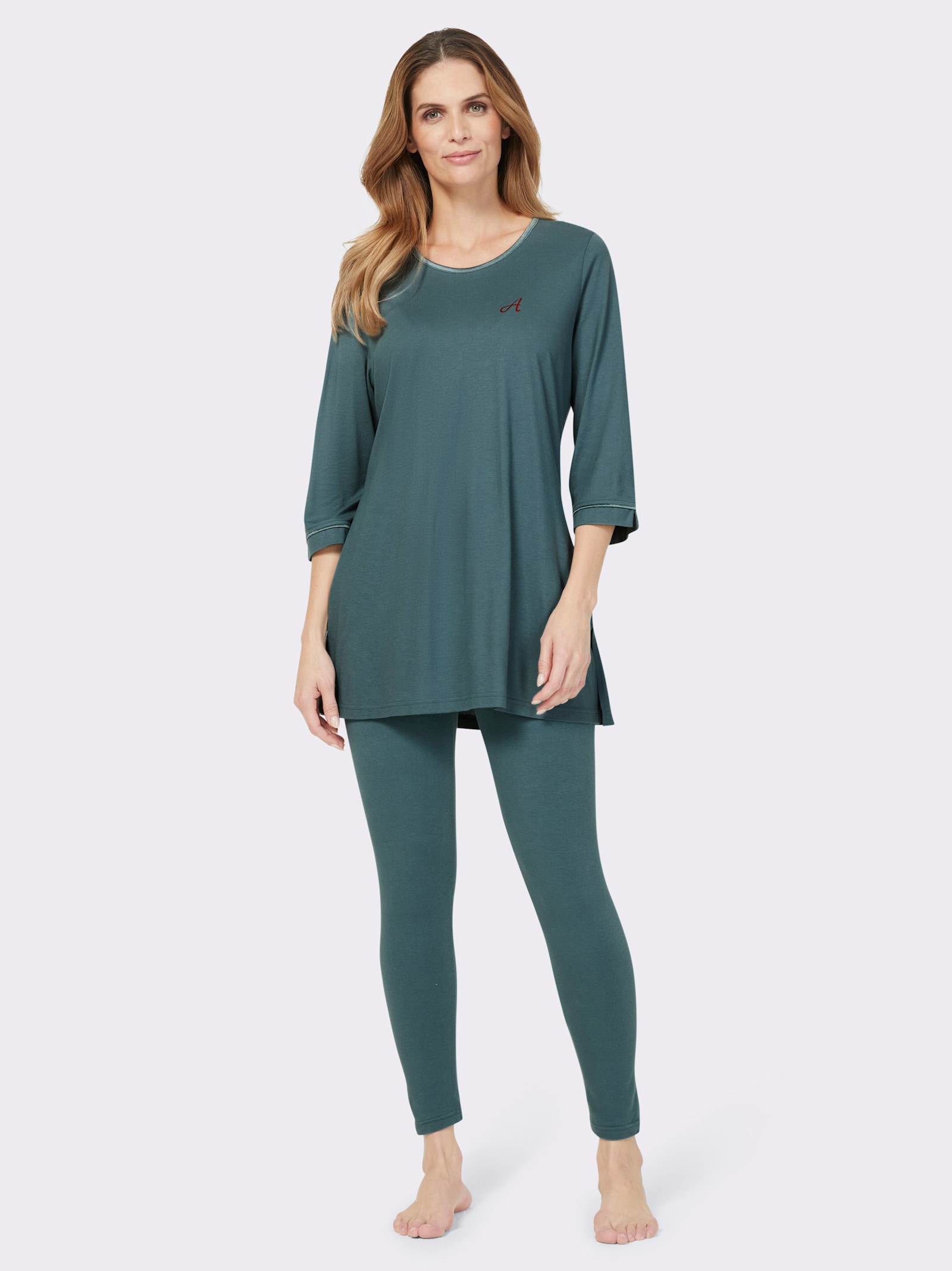 Ascafa Schlafanzug mit Druck-Motiv vorne - petrol