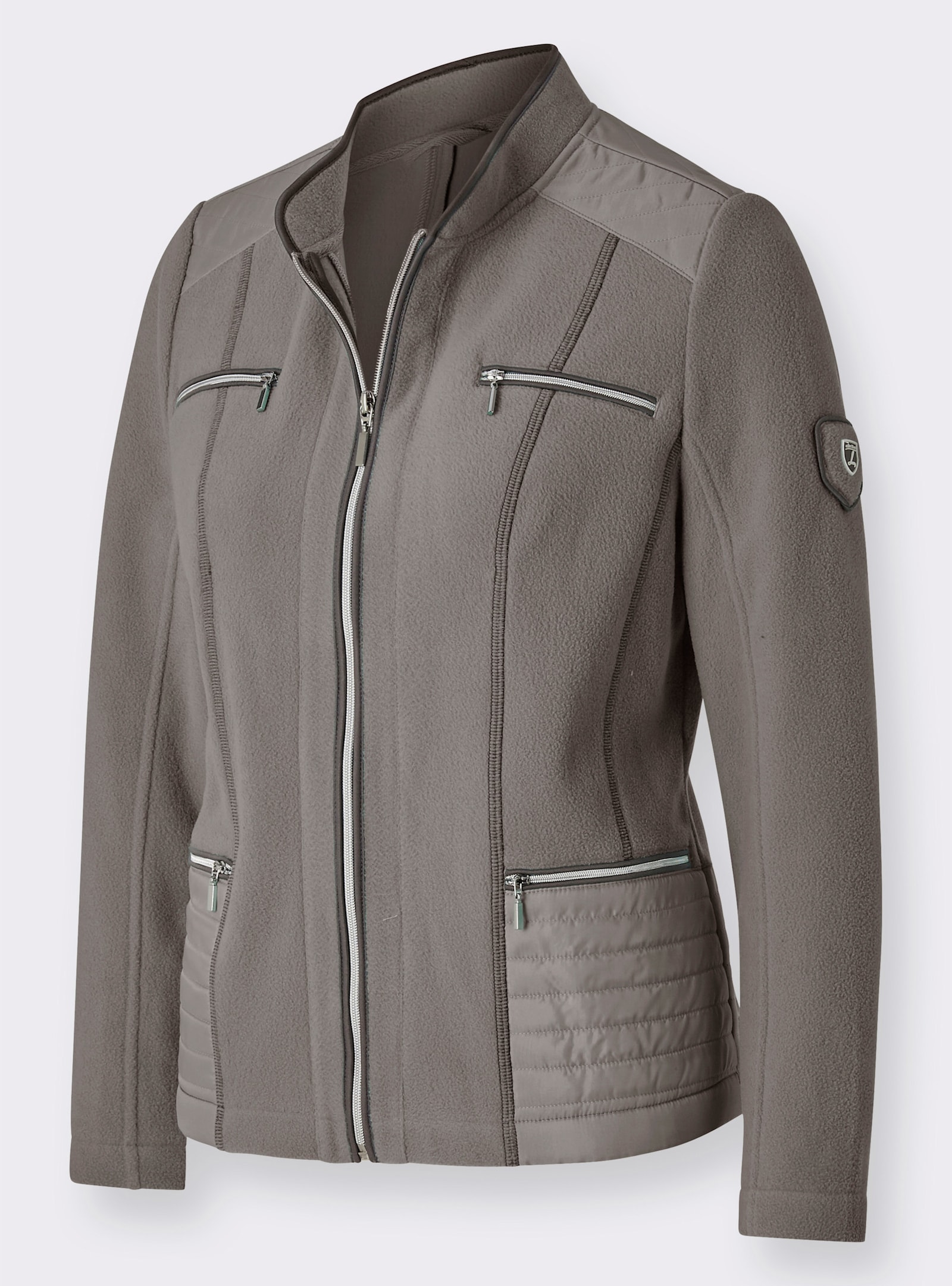 Fleecejacke dezent glänzenden Partien - steingrau-meliert