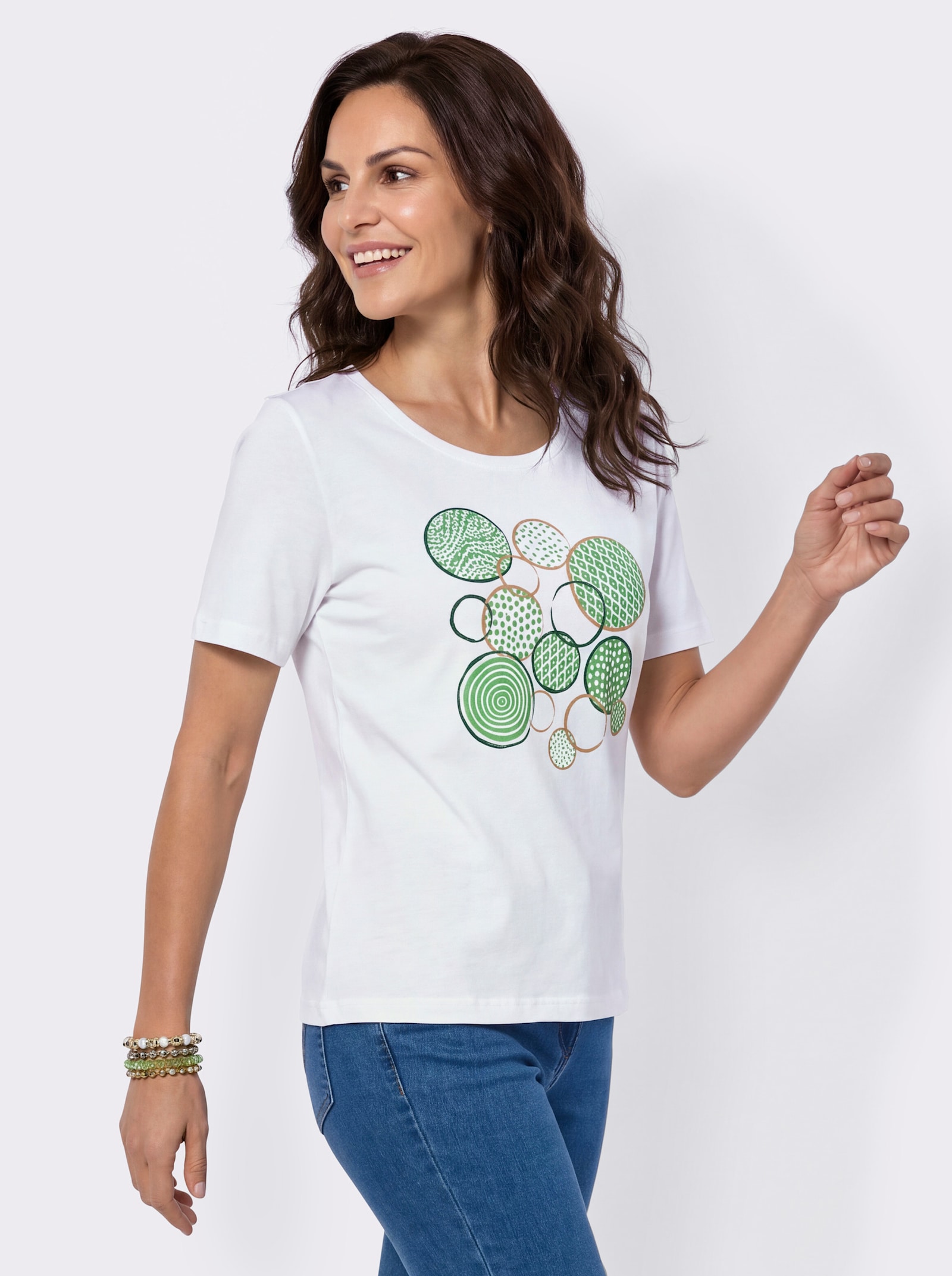 Kurzarmshirt mit platziertem Front-Druck - weiß-apfel-bedruckt