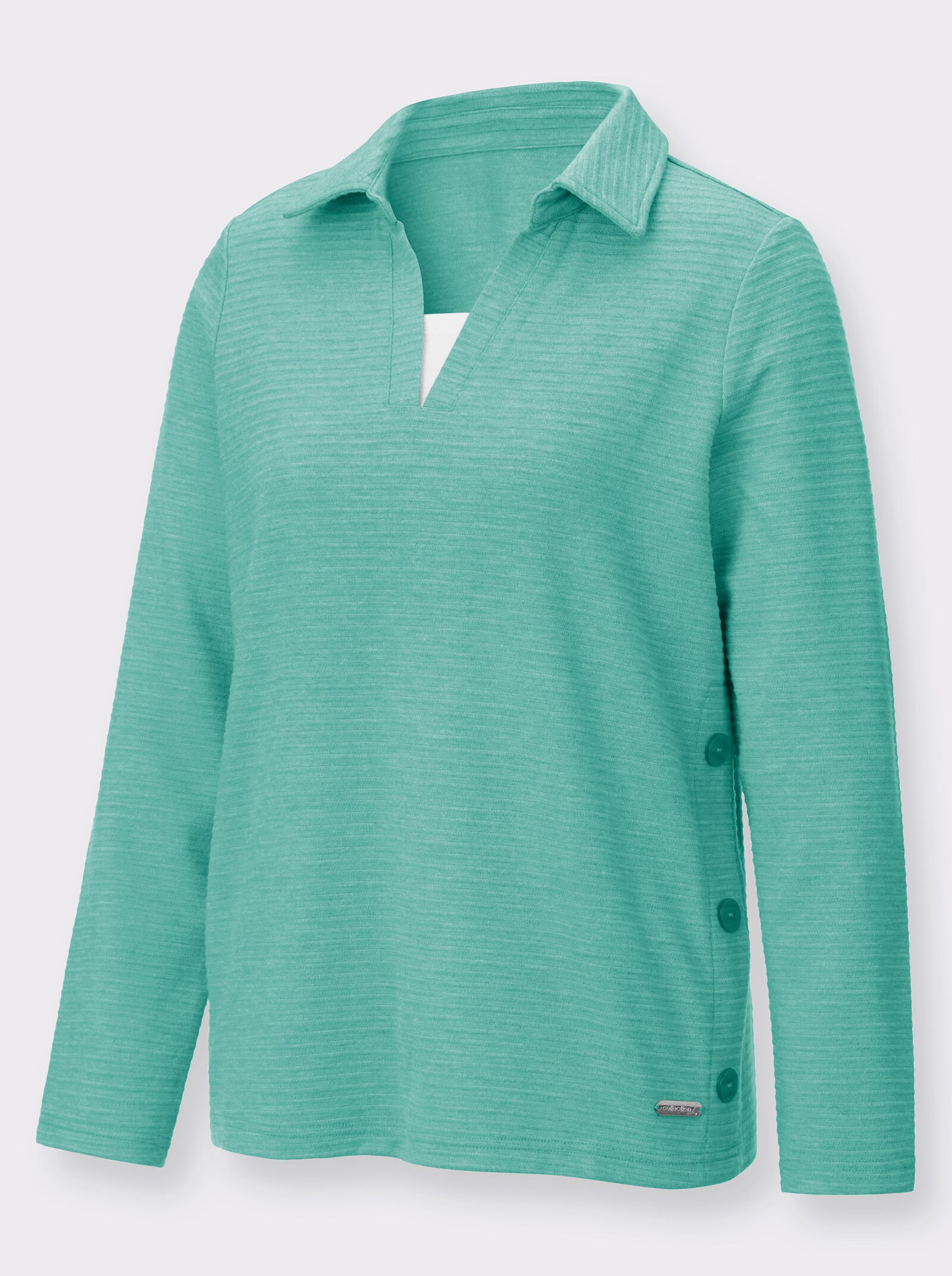Poloshirt mit seitlicher Knopfleiste - smaragd-meliert