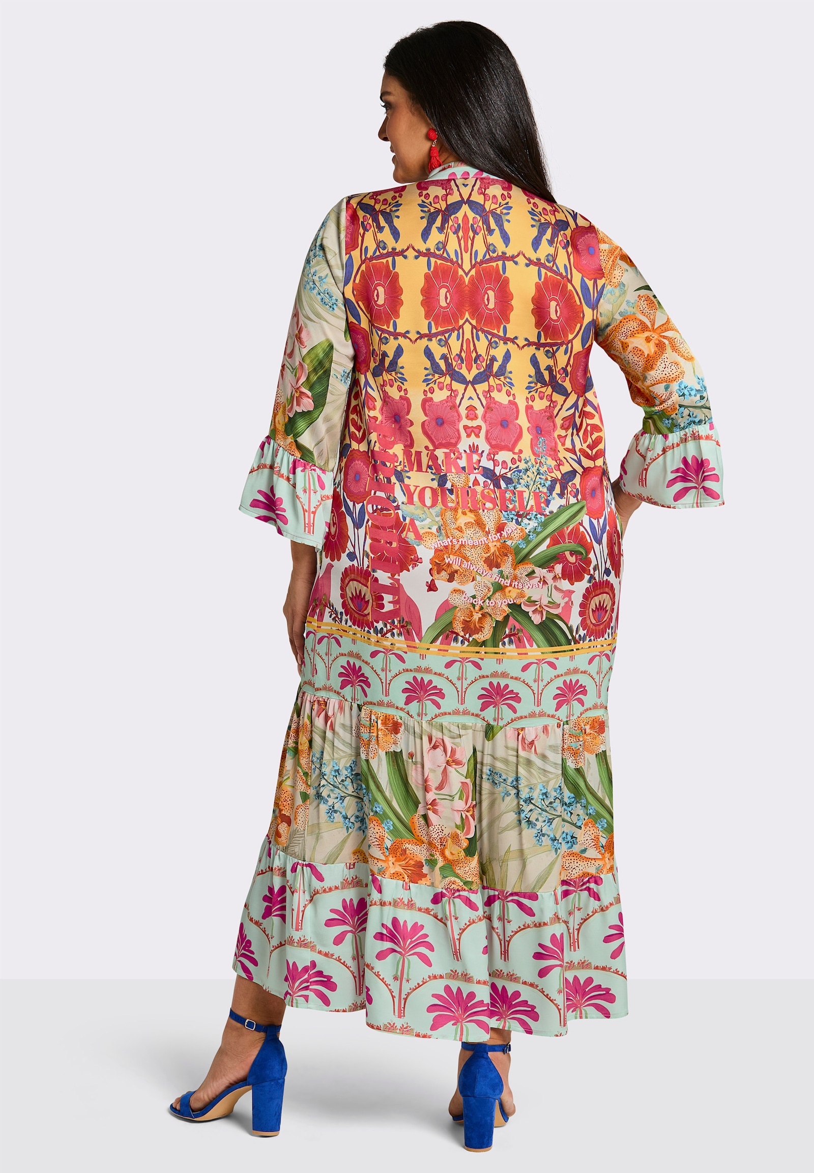 sheego loves miss goodlife Robe longue à volants - menthe-fuchsia imprimé