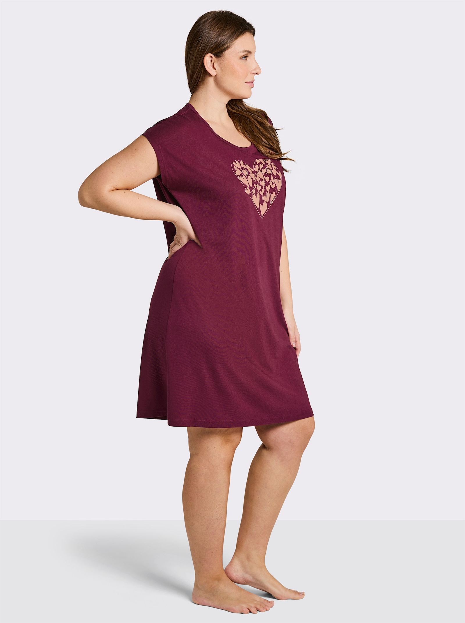 wäschepur Sleepshirts mit platziertem Druckmuster - bordeaux-bedruckt + papaya-bedruckt