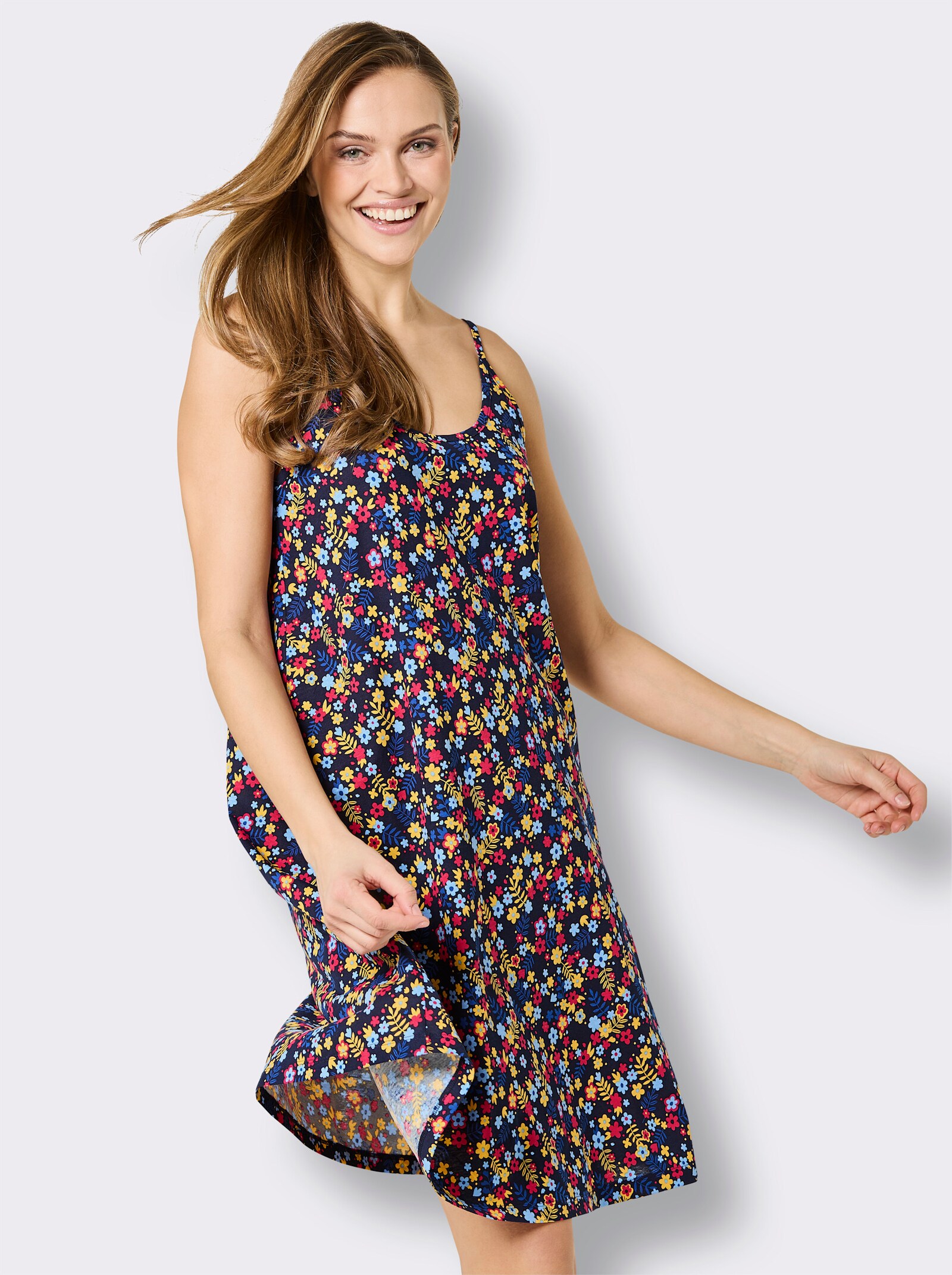 feel good Sommerkleid mit Spaghettiträgern - marine-bedruckt