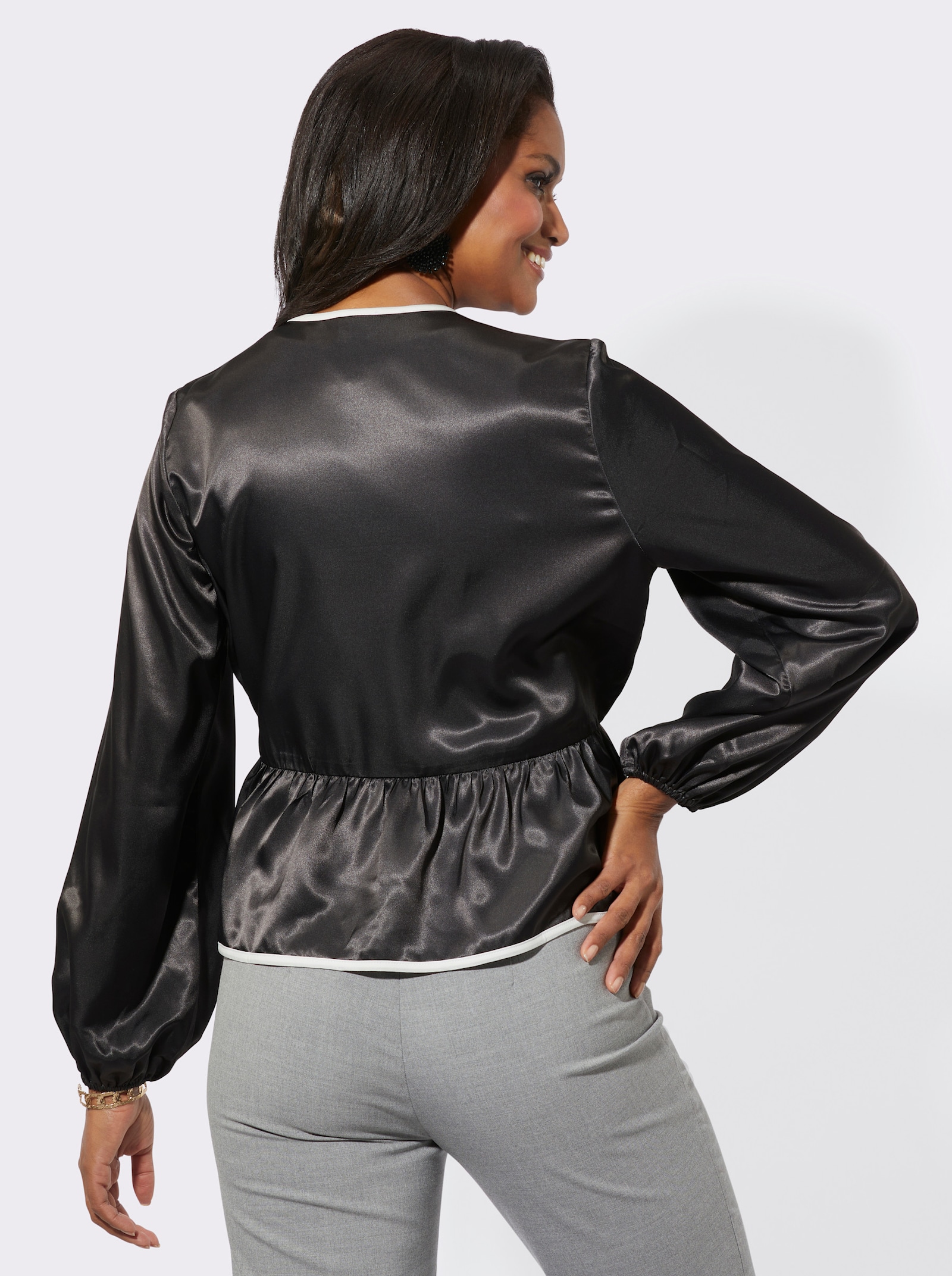 Blusenjacke mit Paspelierung - graphit-champagner-gemustert