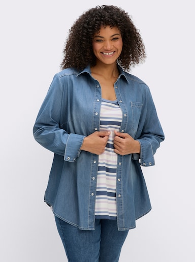 sheego Jeansbluse in leichter Waschung - blue-bleached