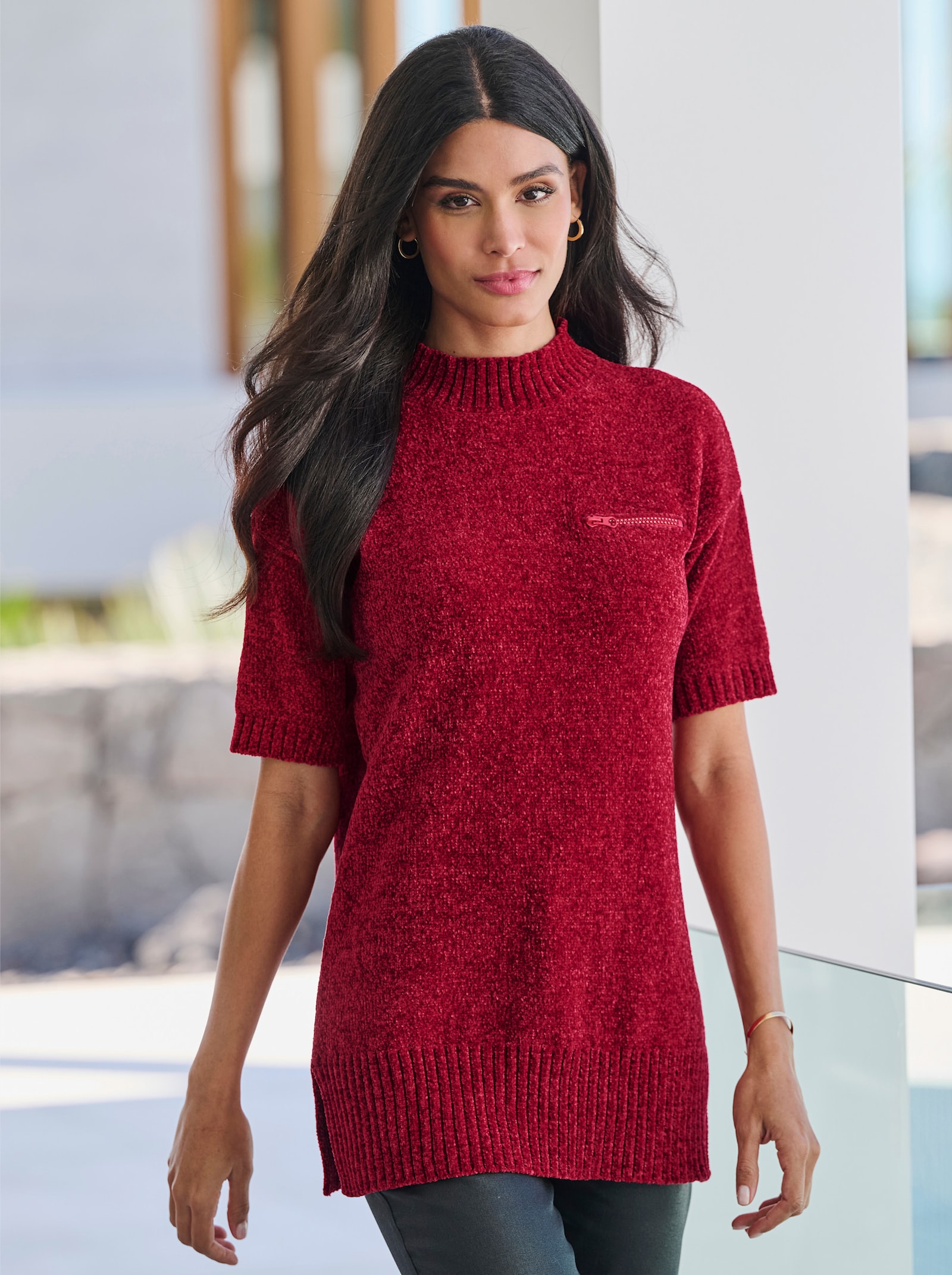 heine Lange pullover met opstaande kraag - kers