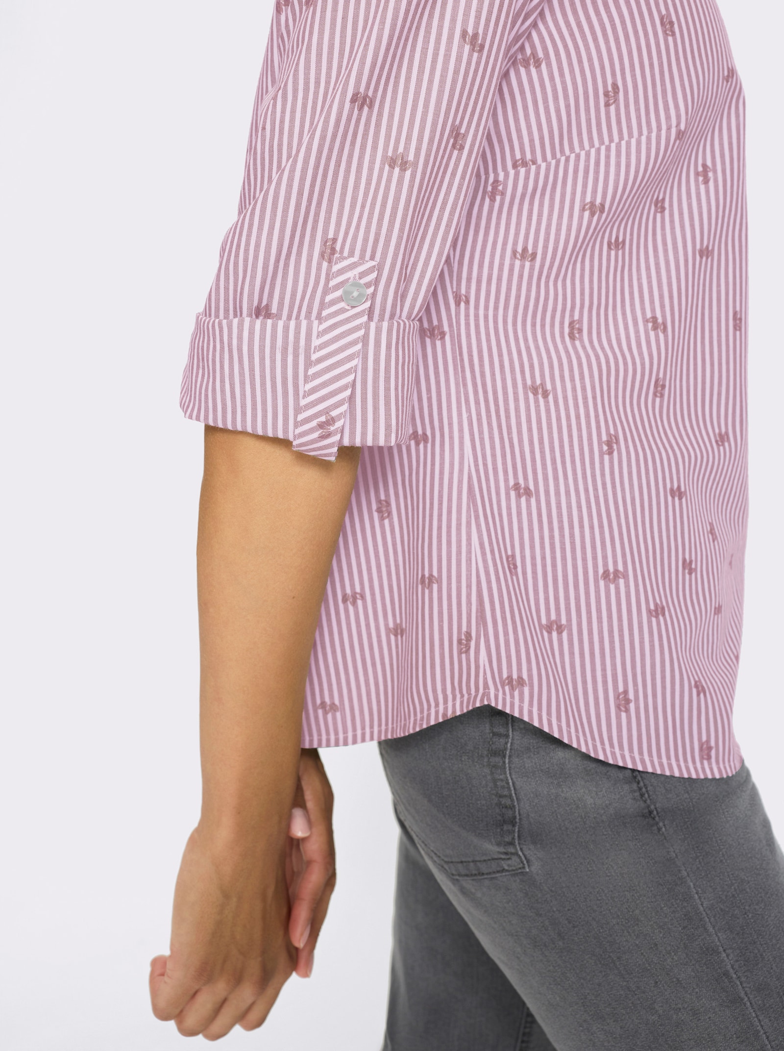Baumwollbluse mit Krempel-Ärmeln - hortensie-gestreift