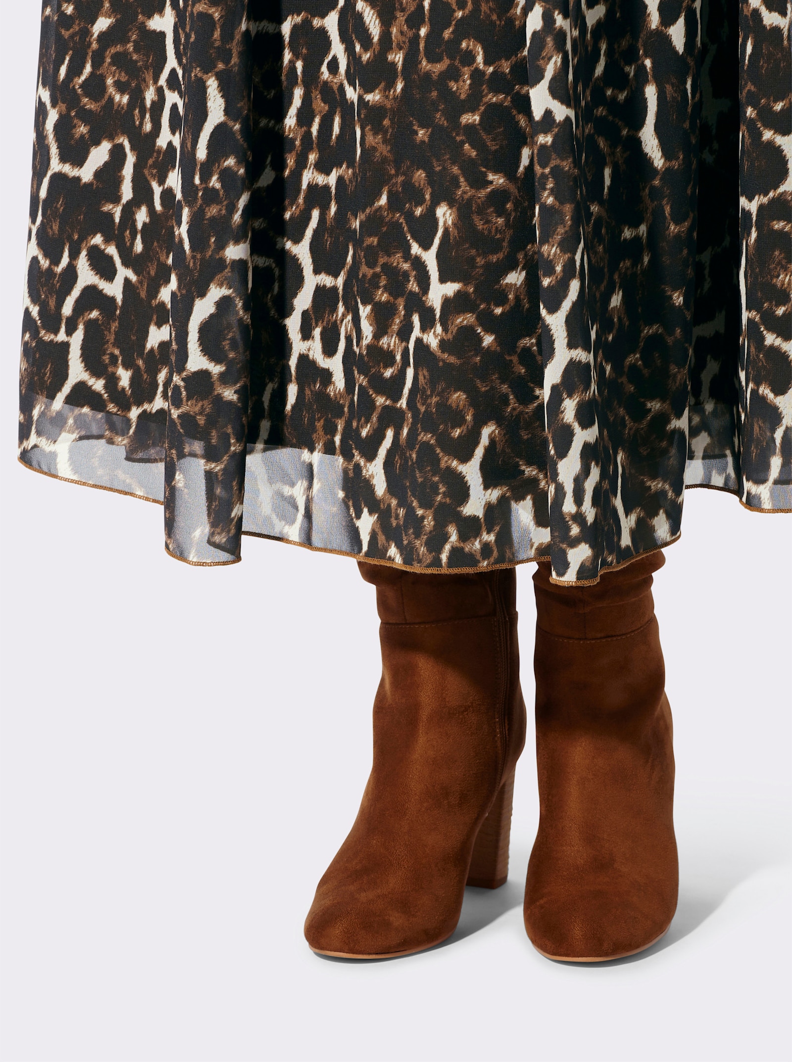 Bahnenrock mit Leo-Muster allover - braun-schwarz-bedruckt