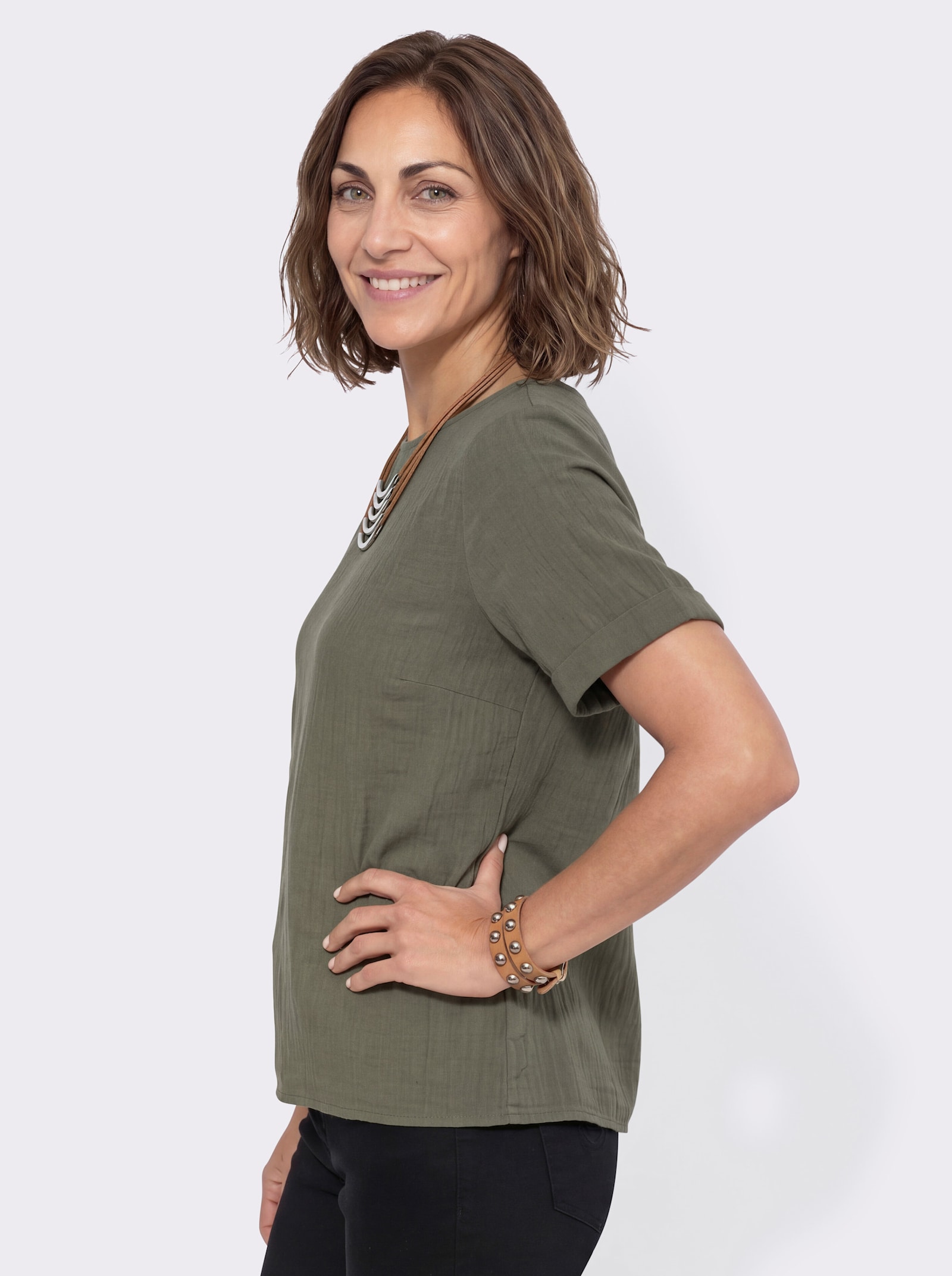 Schlupfbluse im Oversize-Schnitt - khaki
