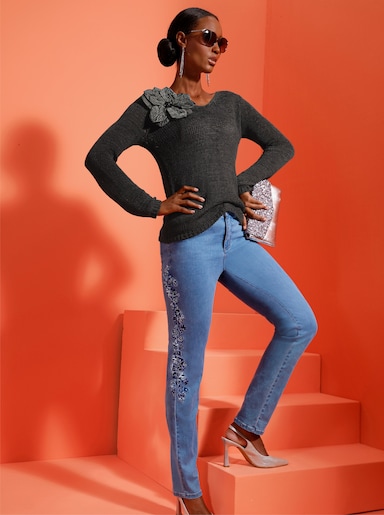 Ajourpullover mit Lyocell - graphit