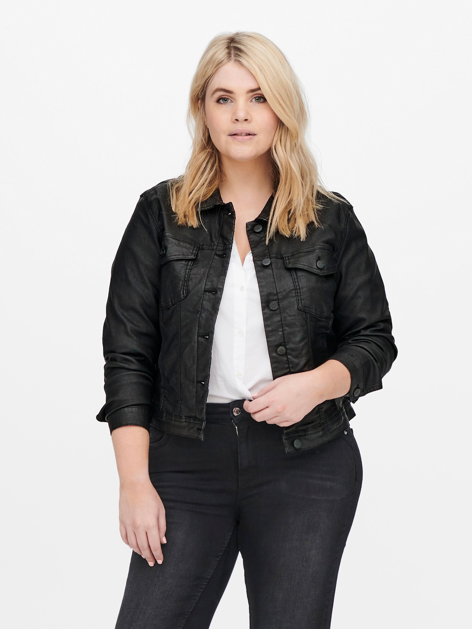 ONLY CARMAKOMA Lederimitatjacke - black detail:coated