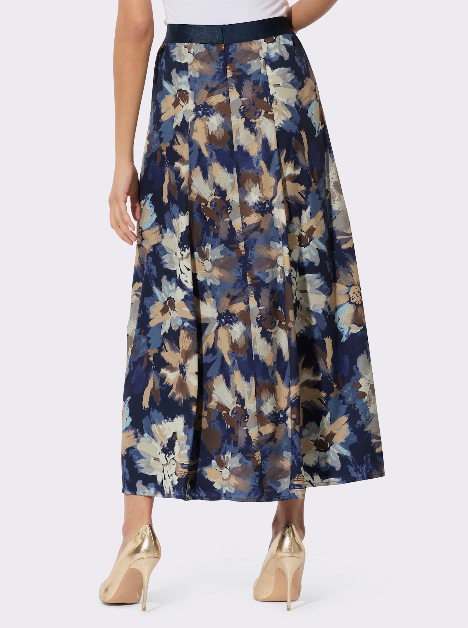 Jupe à panneaux tissée, imprimée - marine-couleur ivoire imprimé