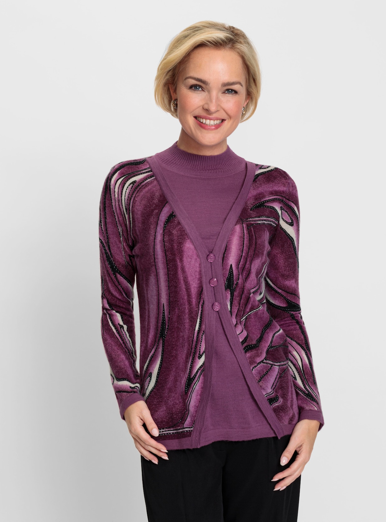 Pullover - violett-marine-gemustert