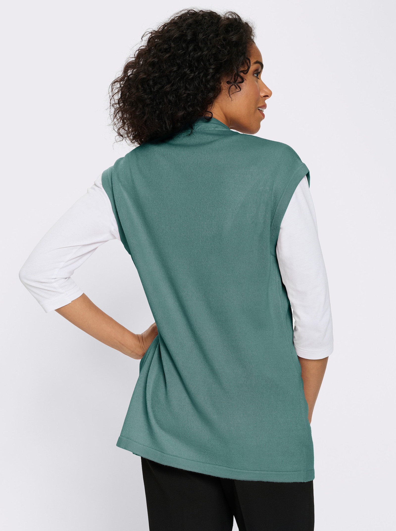 Strickweste in Longform - salbei
