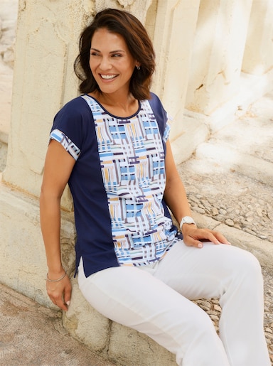Rundhalsshirt mit platziertem Druck - marine-ocker-bedruckt