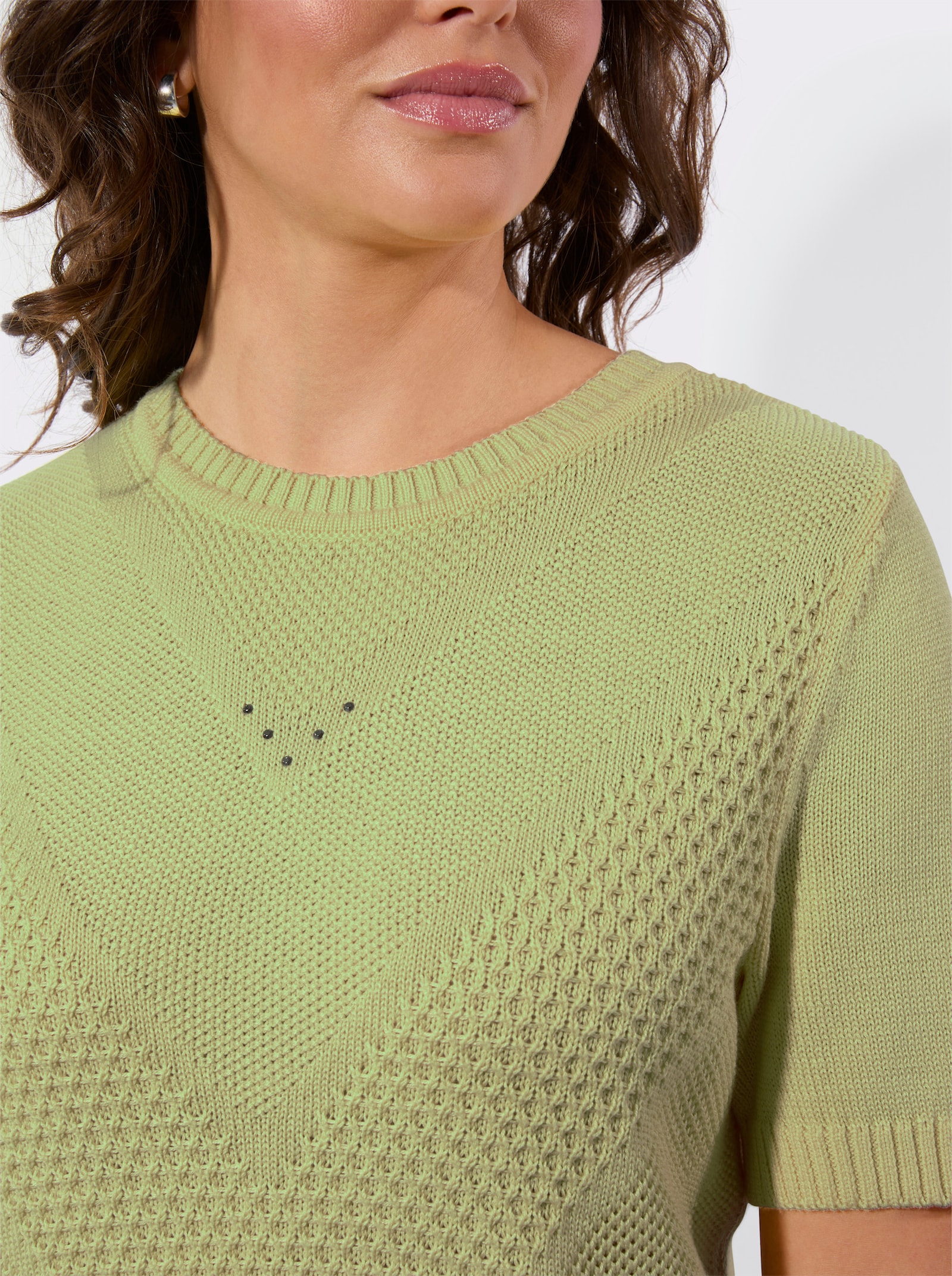 Kurzarmpullover mit Metallstein-Verzierung - lindgrün