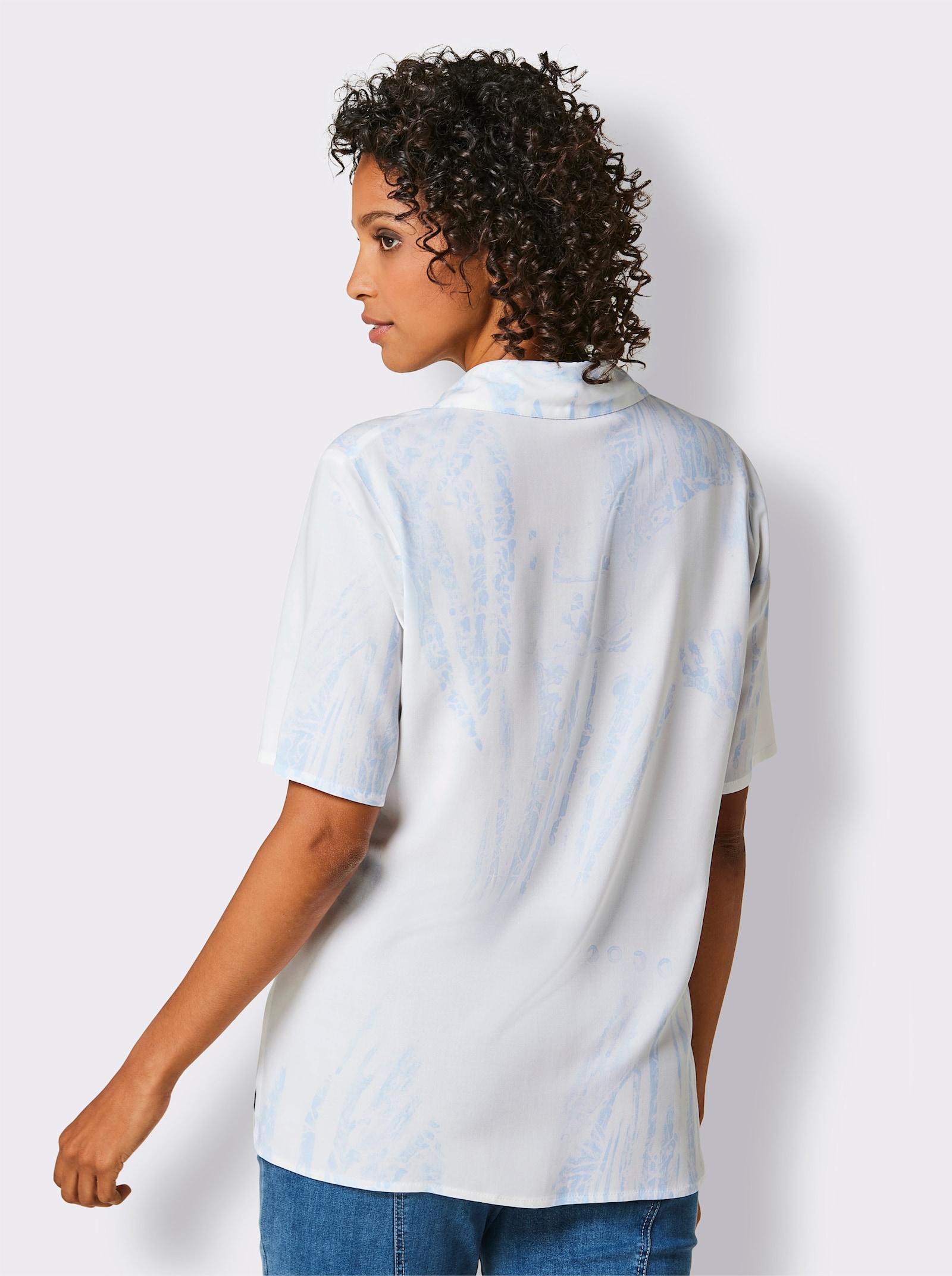 Overhemdblouse met schoudervullingen - wit/ijsblauw