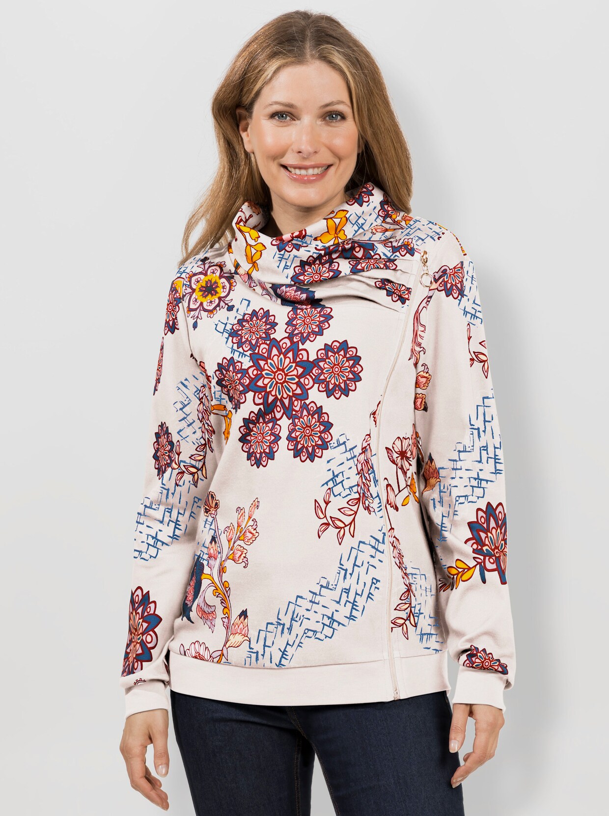 Sweatjacke - weiß-gemustert