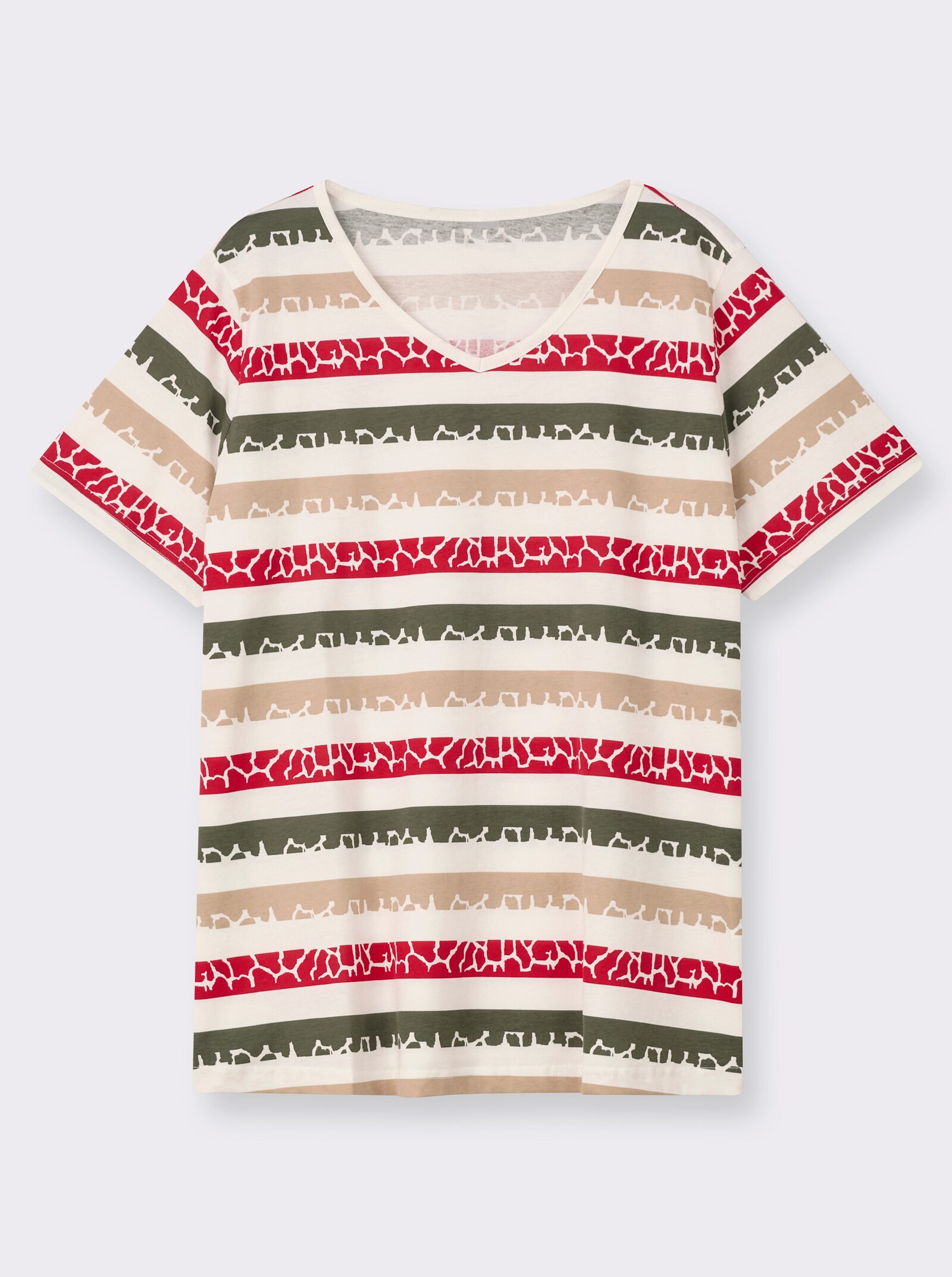 Print-Shirt mit Ringel-Muster - khaki-rot-gestreift